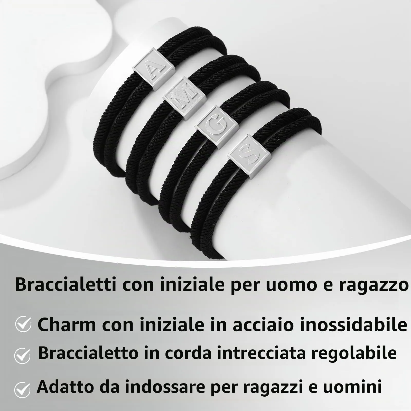 Esmoly Bracciale Uomo con Iniziale in Corda Intrecciata a Mano Regolabile (M) - immagine 4