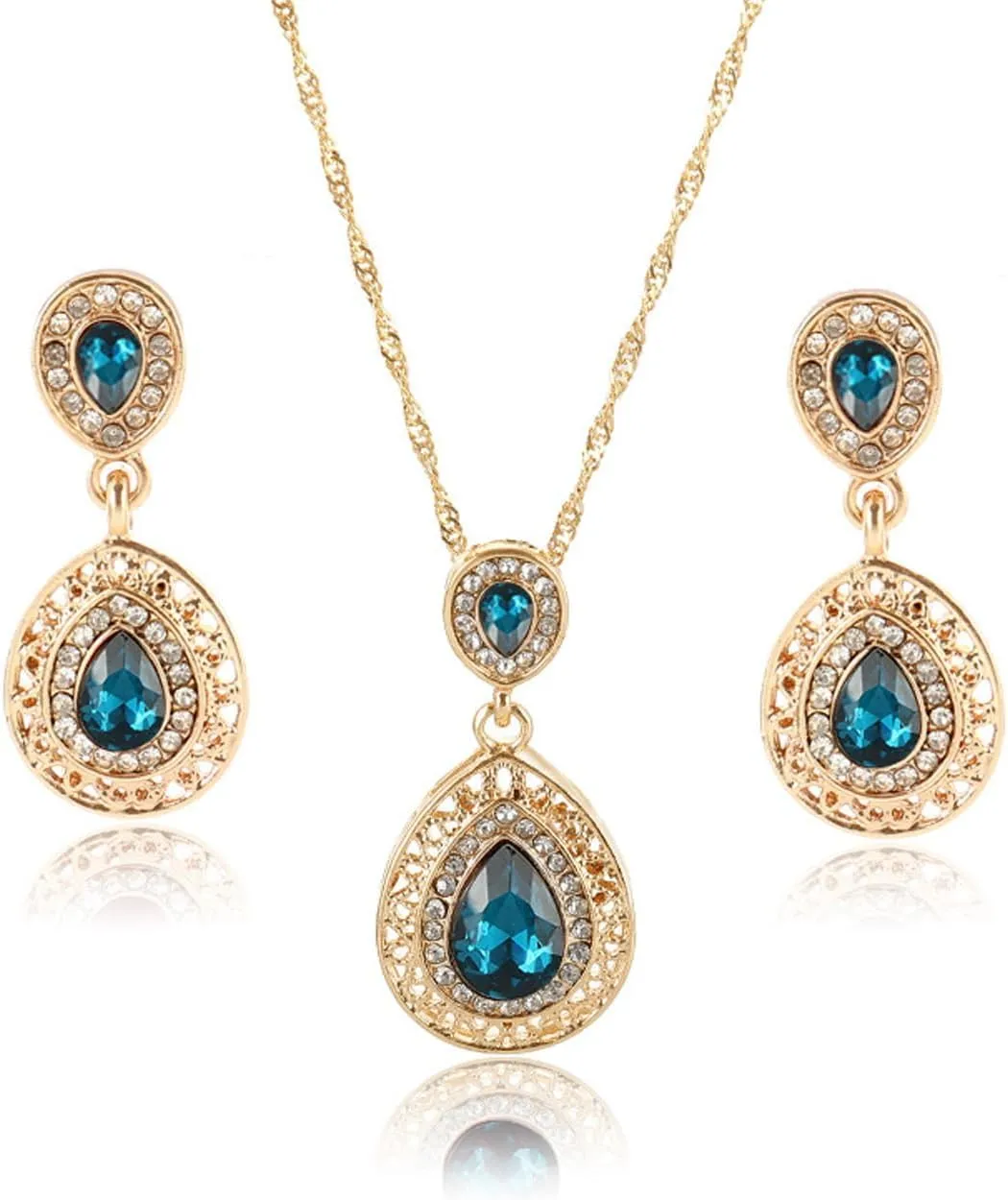 TOEECY Parure Gioielli Goccia Cristalli con Collana e Orecchini, Dorato - immagine 1