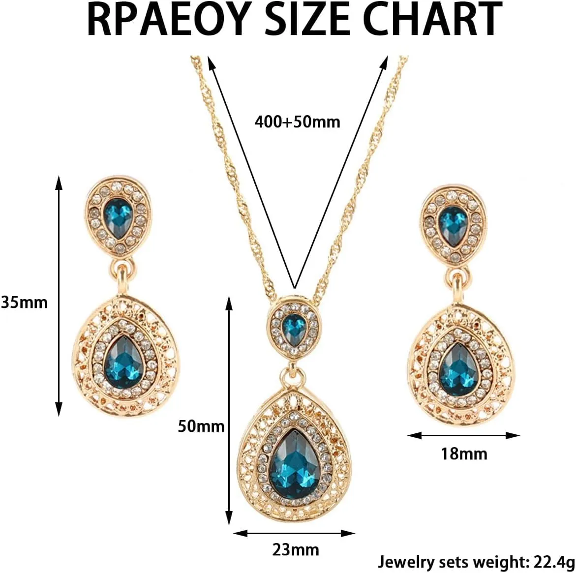 TOEECY Parure Gioielli Goccia Cristalli con Collana e Orecchini, Dorato - immagine 8