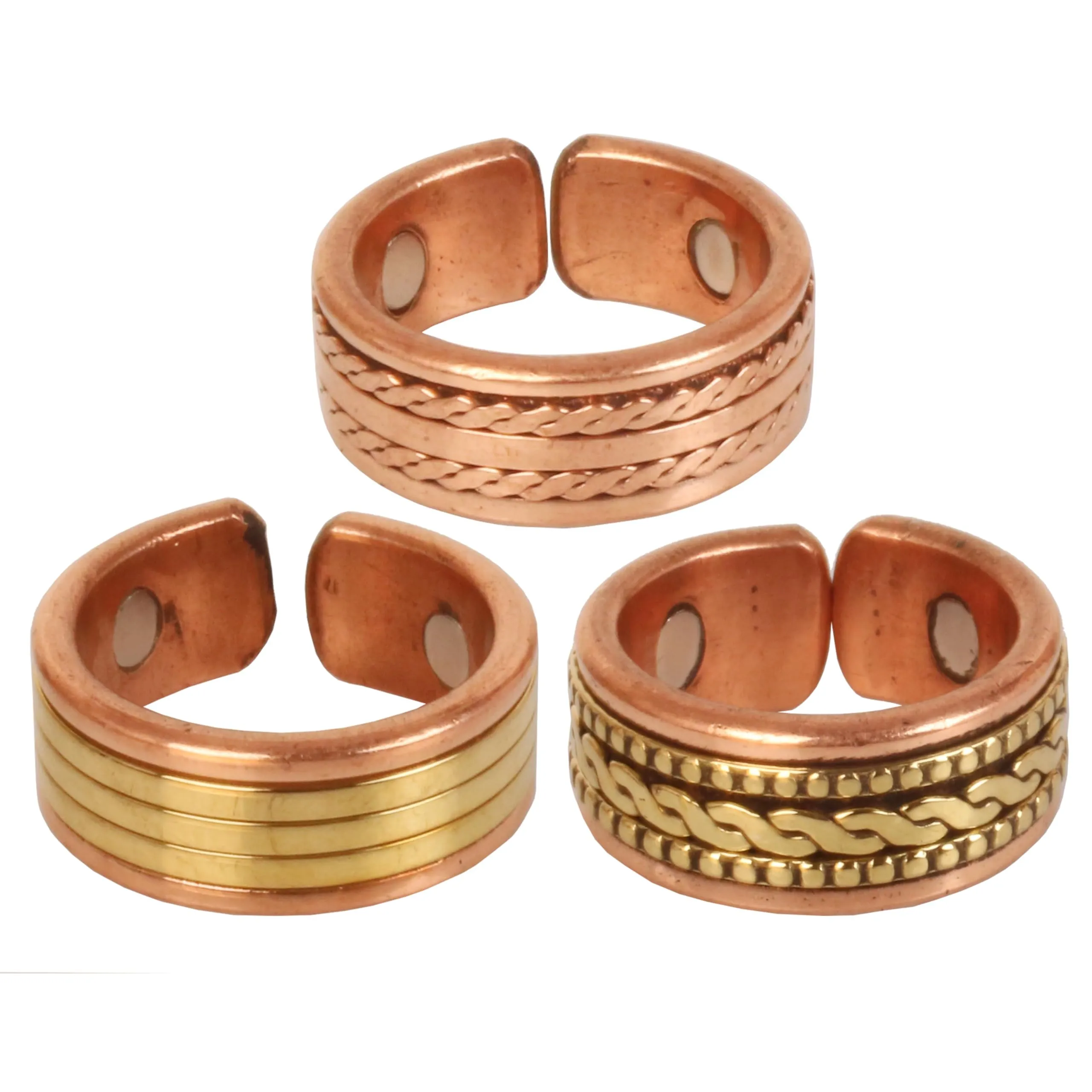 Touchstone Anelli in rame forgiato a mano con spirali intrecciate, set di 3 - immagine 1