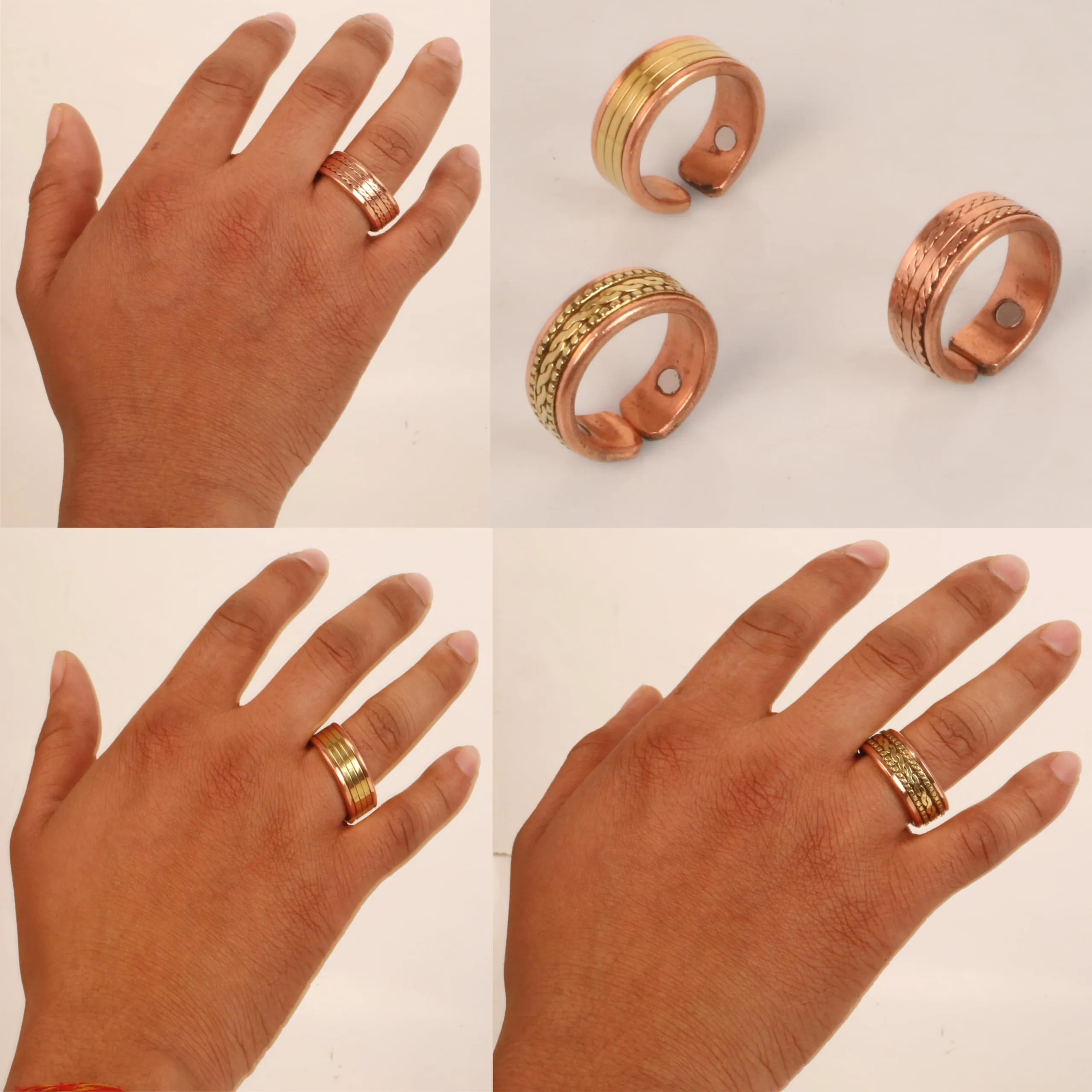 Touchstone Anelli in rame forgiato a mano con spirali intrecciate, set di 3 - immagine 2