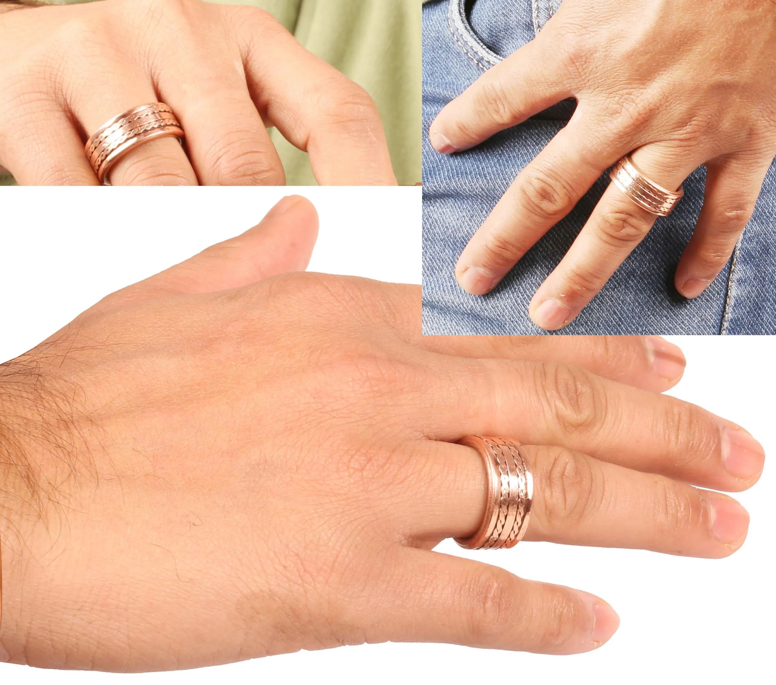 Touchstone Anelli in rame forgiato a mano con spirali intrecciate, set di 3 - immagine 7