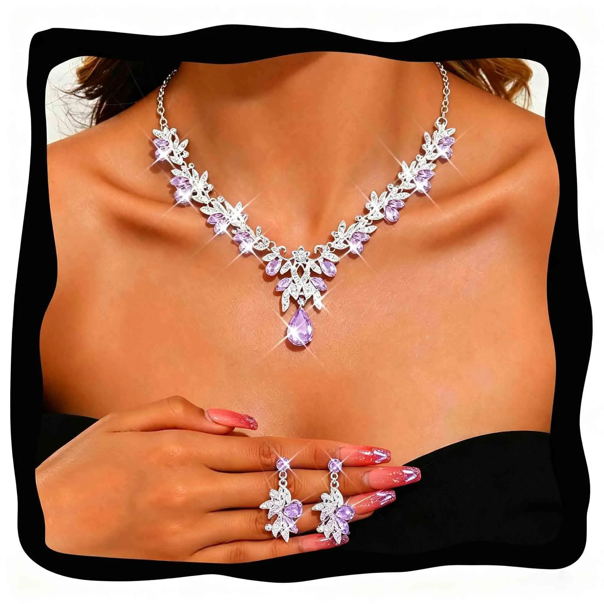 Fashband Set di gioielli da sposa con cristalli e perle sintetiche, collana e orecchini - immagine 1