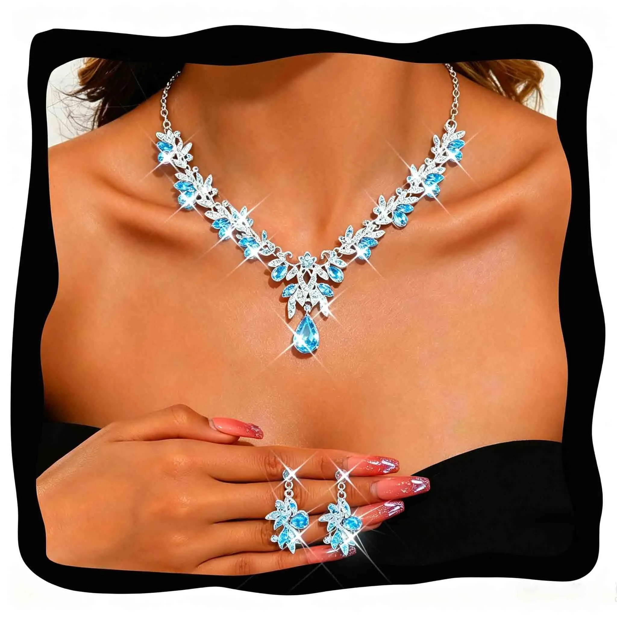 Fashband Parure da sposa con collana e orecchini in cristallo - immagine 1