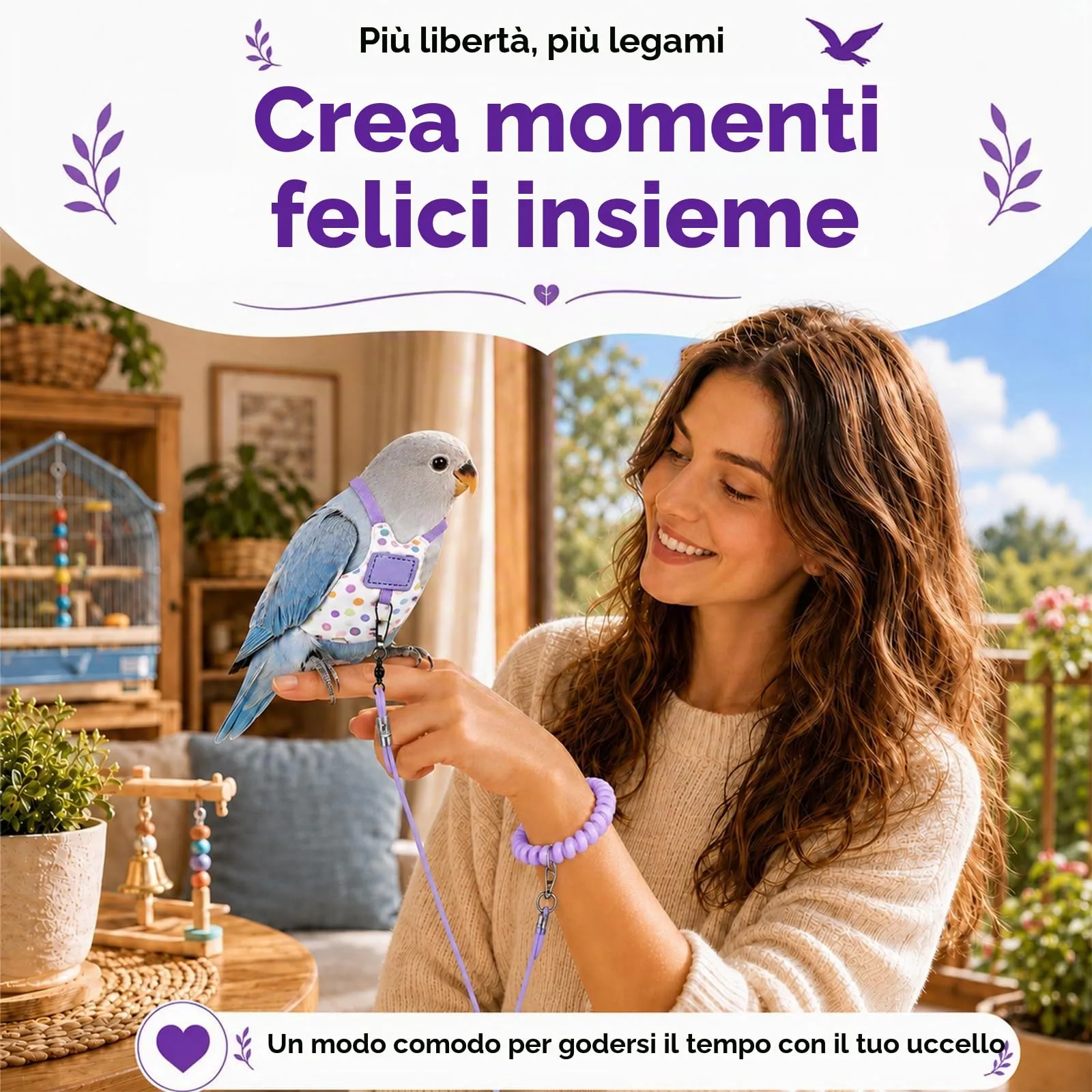 Beyinkoy Pettorina e Guinzaglio per Pappagalli, Gilet da Volo Leggero, 3m, Taglia 2# - immagine 2