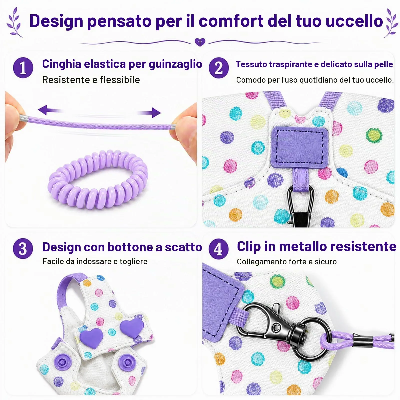 Beyinkoy Pettorina e Guinzaglio per Pappagalli, Gilet da Volo Leggero, 3m, Taglia 2# - immagine 5