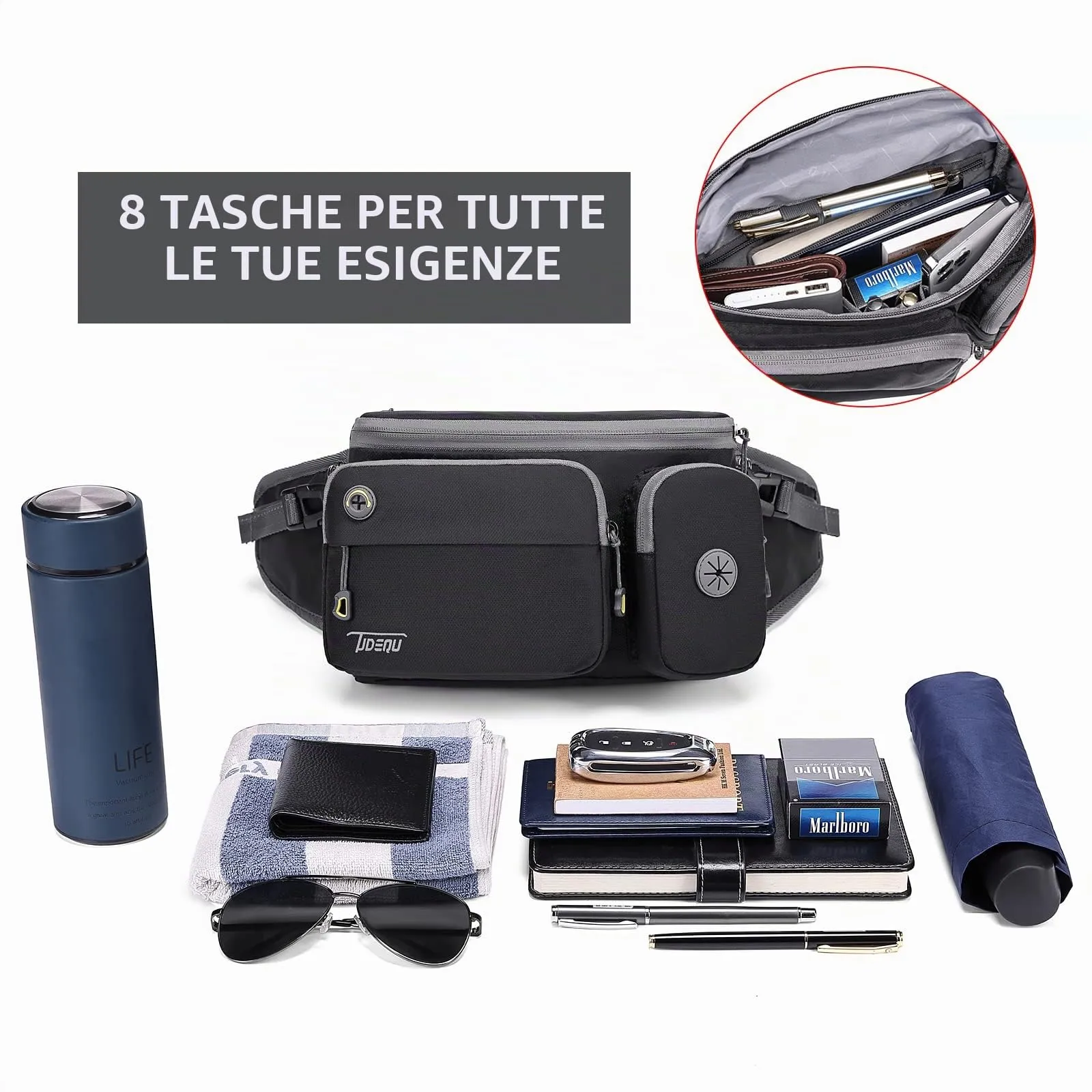 TUDEQU Borsa a banana da trekking per uomo e donna, borsa a tracolla da viaggio - immagine 3