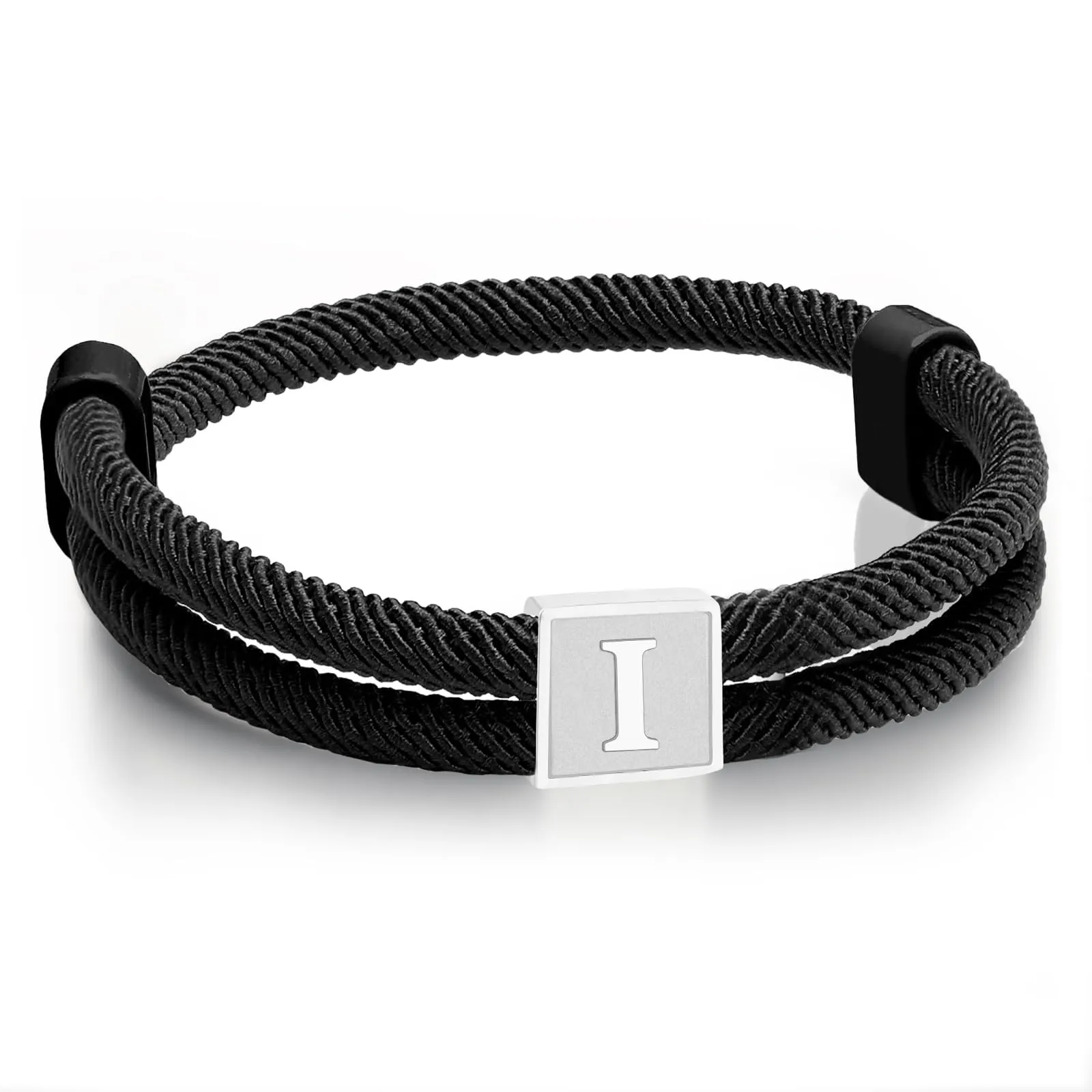 Esmoly Bracciale Uomo Personalizzato con Iniziale I, Corda Intrecciata a Mano, Impermeabile e Regolabile - immagine 1