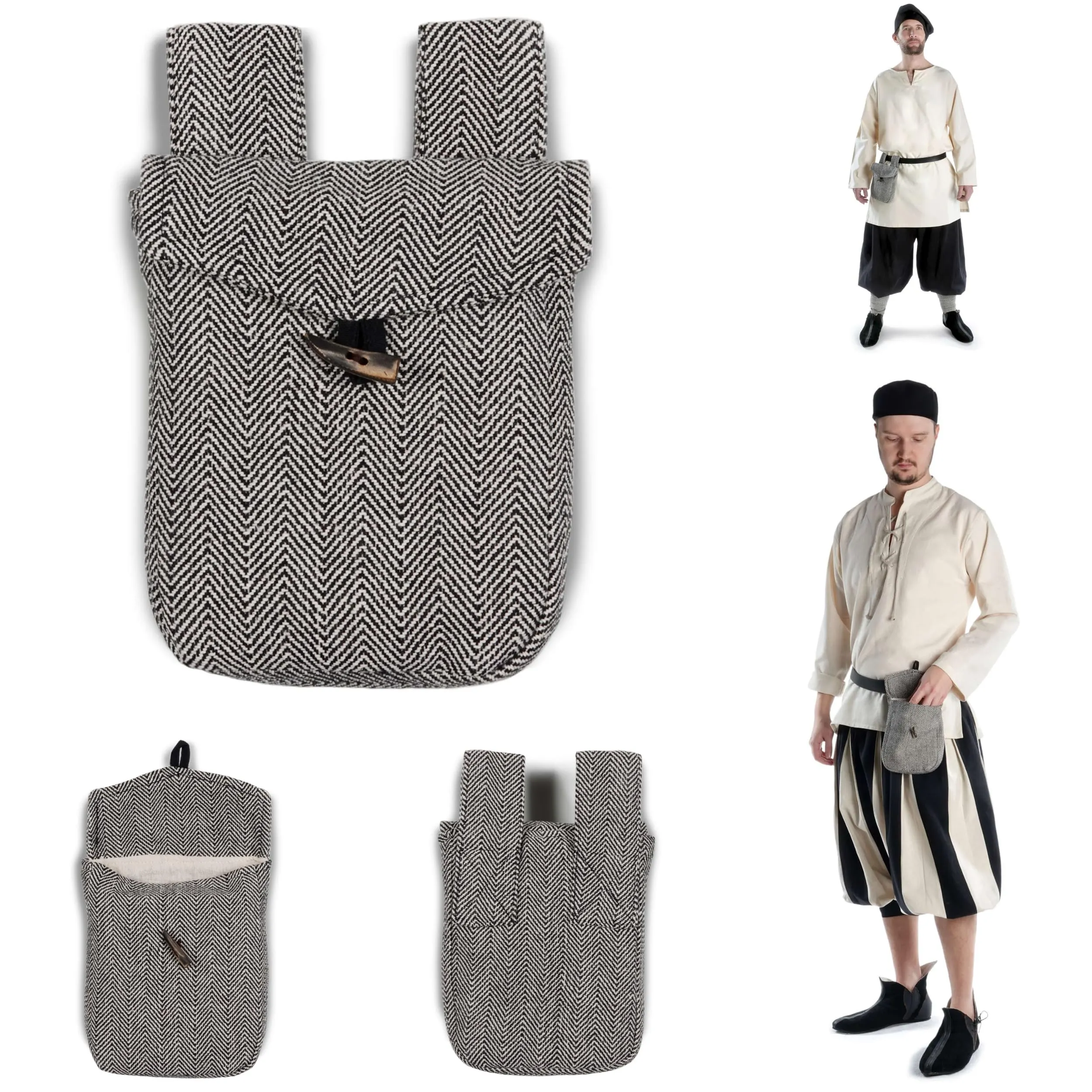 HEMAD Borsa Medievale in Cotone Marsupio Modello Widia, Nero-Amarillento, Taglia Unica - immagine 2