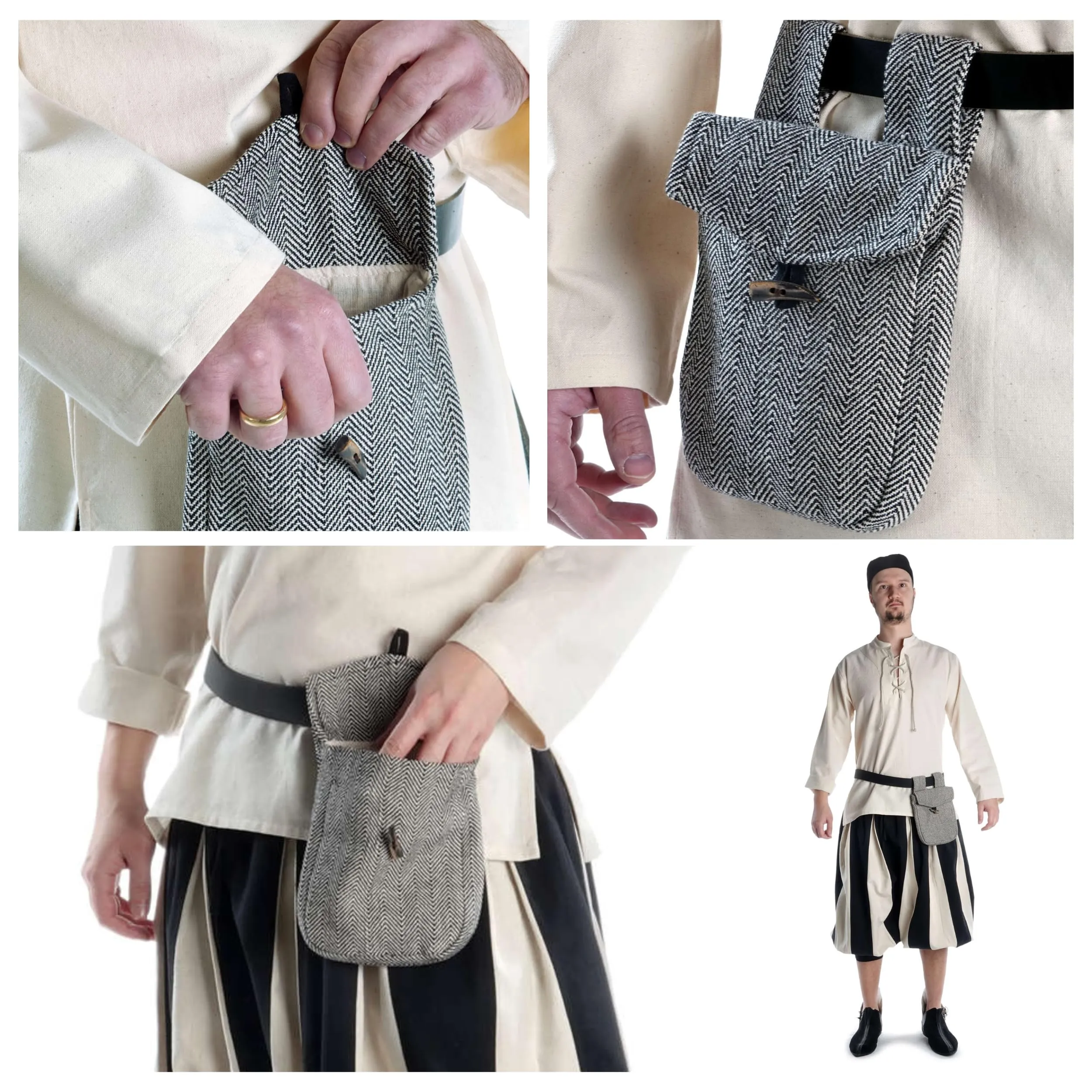 HEMAD Borsa Medievale in Cotone Marsupio Modello Widia, Nero-Amarillento, Taglia Unica - immagine 5
