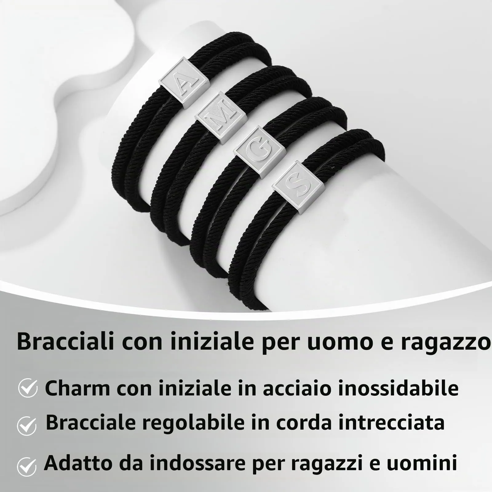 Esmoly Bracciale Uomo con Iniziale in Corda Intrecciata a Mano Regolabile (L) - immagine 4