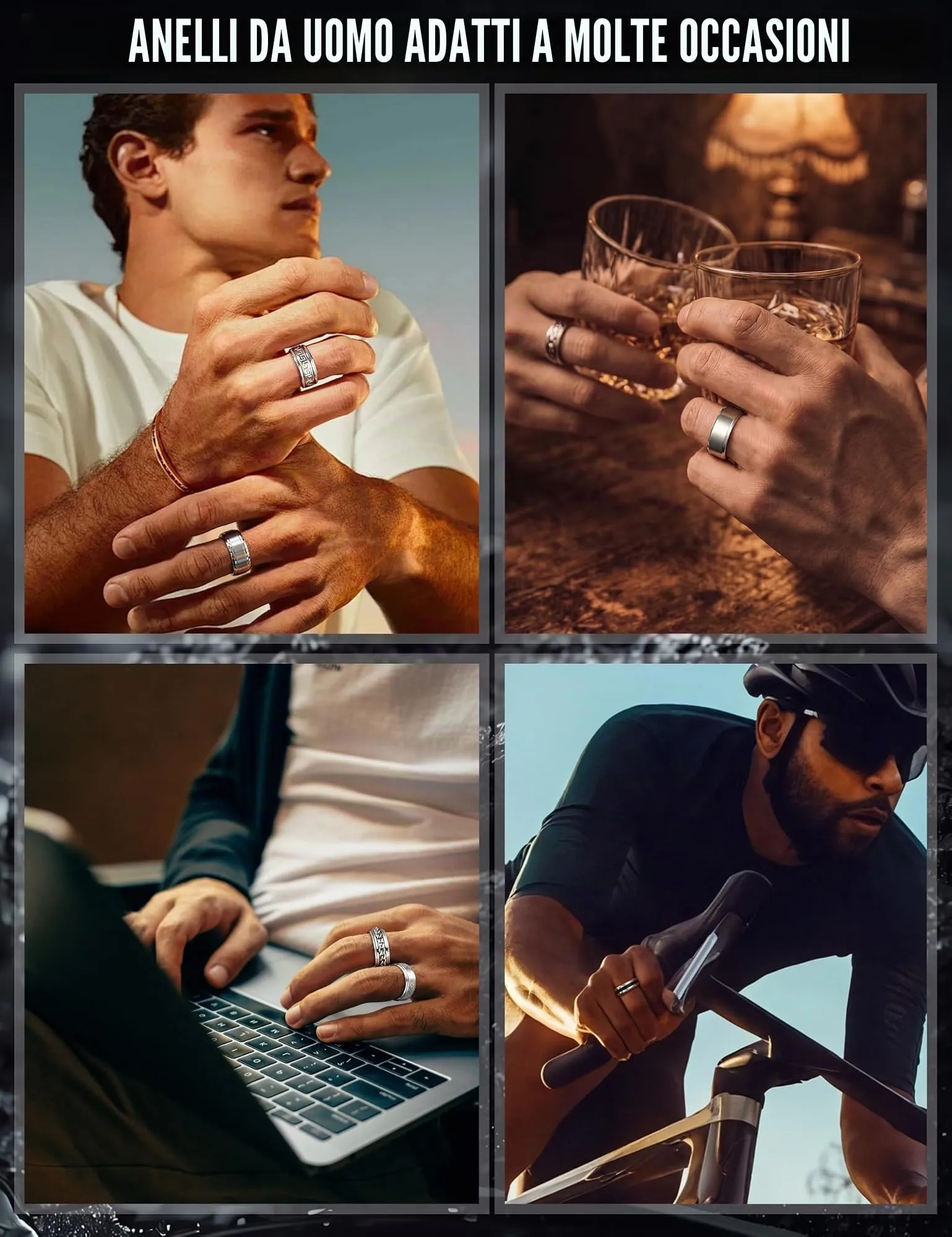 Adramata Set di 6 Anelli Uomo in Acciaio Inossidabile Vintage Celtico - immagine 5