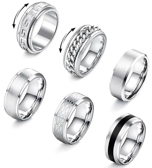 Adramata Set 6 Anelli Uomo in Acciaio Inossidabile, Design Celtico Vintage - immagine 1