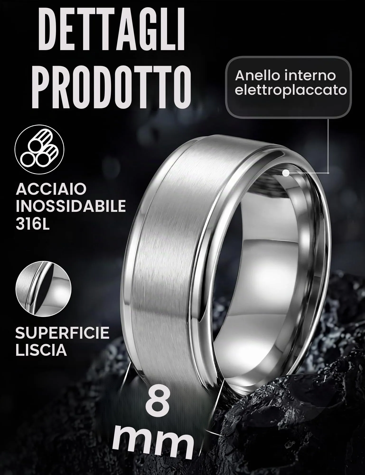 Adramata Set di 6 Anelli Uomo in Acciaio Inossidabile, Design Celtico Vintage - immagine 2