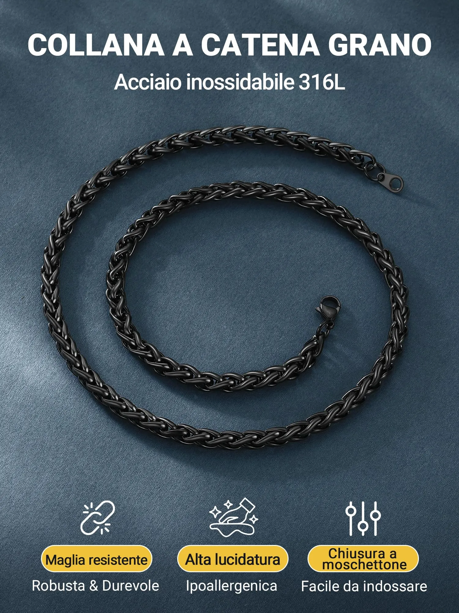 PROSTEEL Collana a Maglia Spiga in Acciaio Inox Chirurgico 316L, 6mm x 55cm - immagine 5