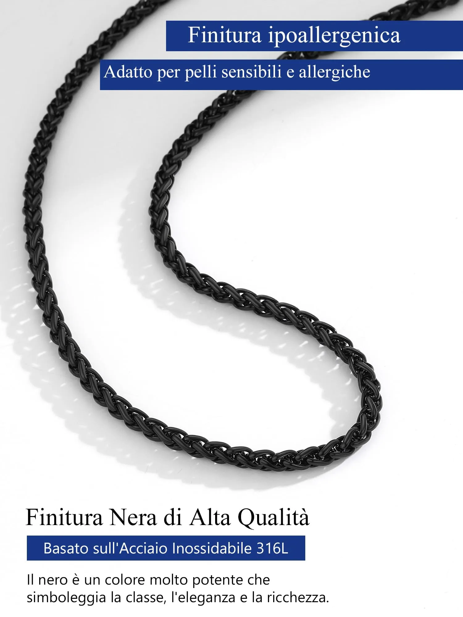 PROSTEEL Collana a Maglia Spiga in Acciaio Inox Chirurgico 316L, 6mm x 55cm - immagine 7