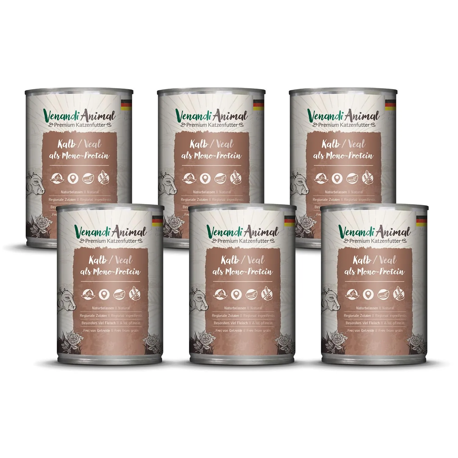 VenandiAnimal Mangime per Gatti Premium Vitello Mono-Proteina Senza Cereali, 6 x 400 g - immagine 1