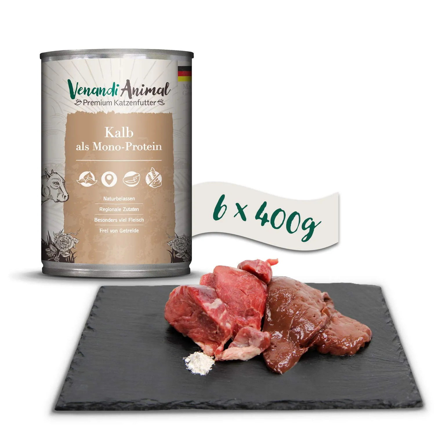 VenandiAnimal Mangime per Gatti Premium Vitello Mono-Proteina Senza Cereali, 6 x 400 g - immagine 4