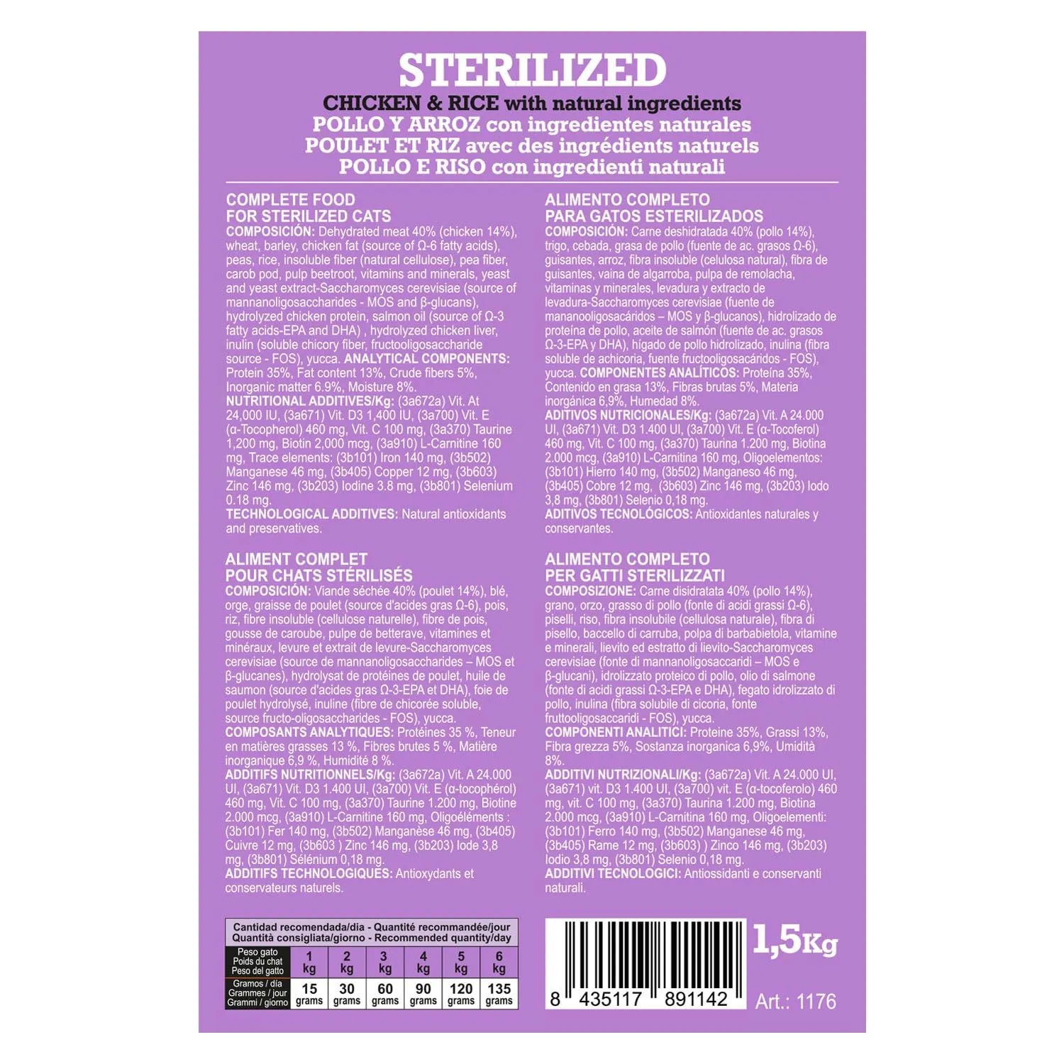 Arquivet Sterilized Cibo per Gatti Pollo e Riso 1,5 kg - immagine 4