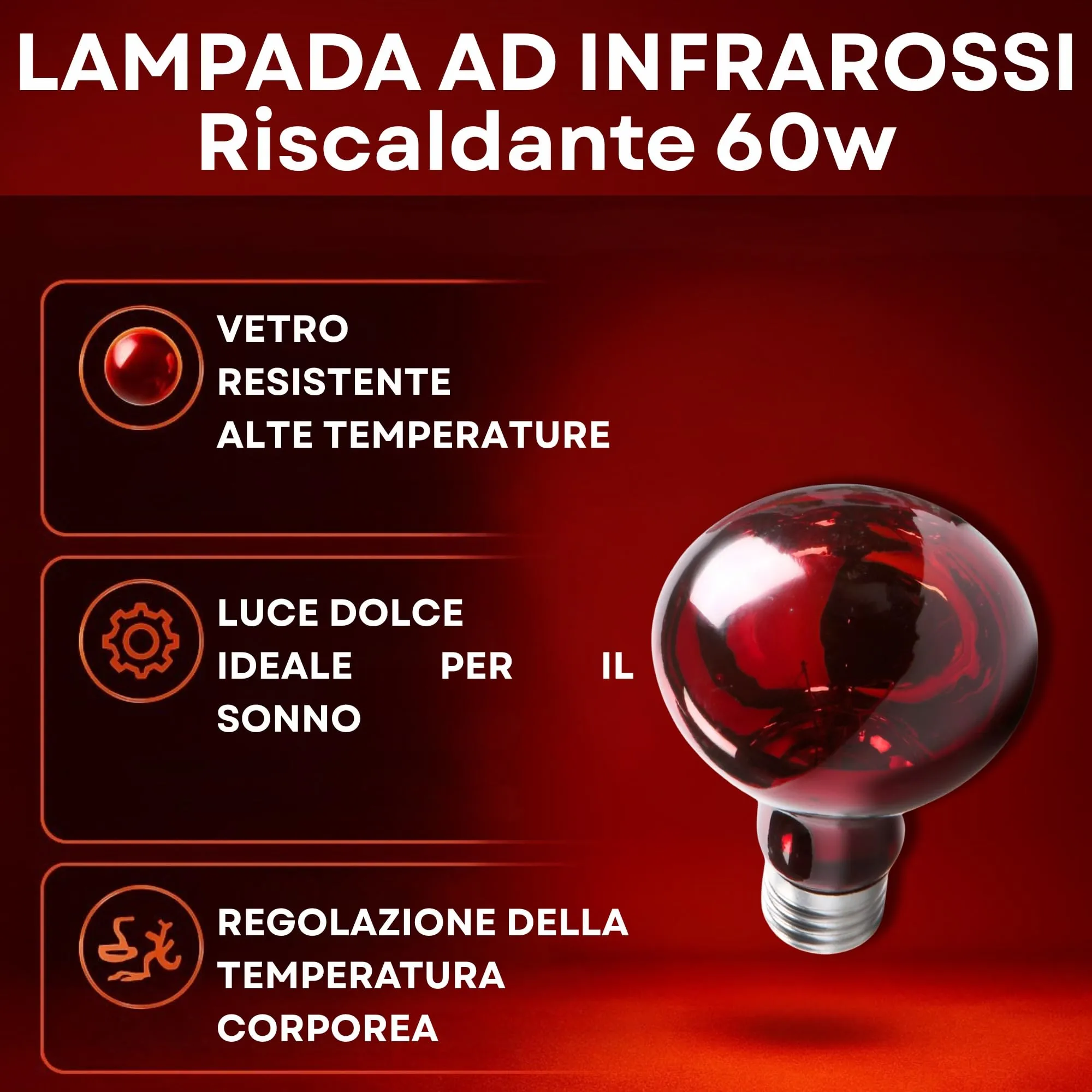 Jeko Tribe Kit 2 Lampade Infrarossi Riscaldanti 60W con Portalampada E27, Pinza e Interruttore per Rettili e Piccoli Animali - immagine 4