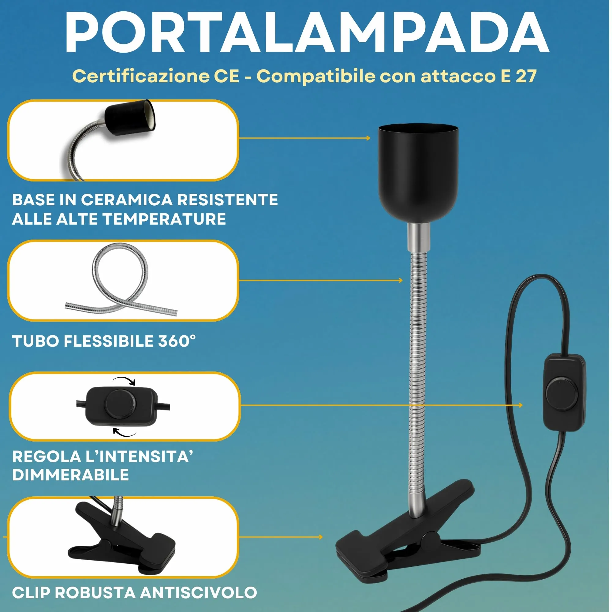 JEKO TRIBE Kit Lampada al Neodimio 75W (2 Pezzi) con Portalampada E27 Dimmerabile e Pinza per Rettili e Piccoli Animali - immagine 3