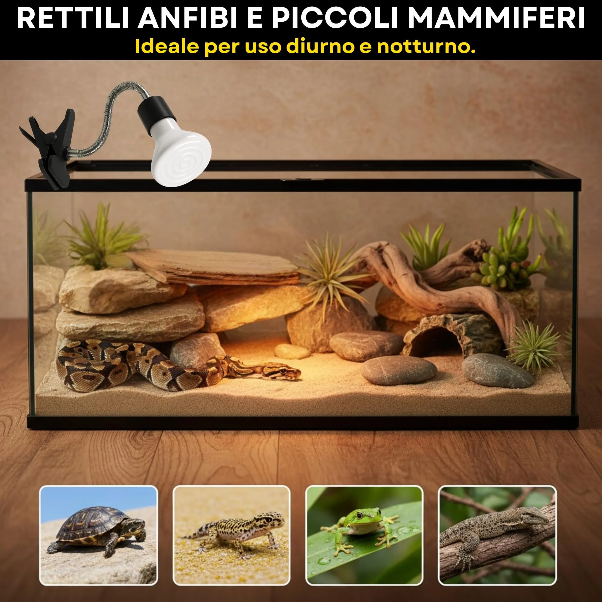 JEKO TRIBE Lampada Riscaldante in Ceramica 75W con Portalampada a Pinza e Interruttore per Terrari - immagine 6