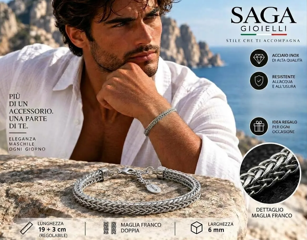 SAGA GIOIELLI Bracciale Uomo Catena in Acciaio Inox - immagine 2