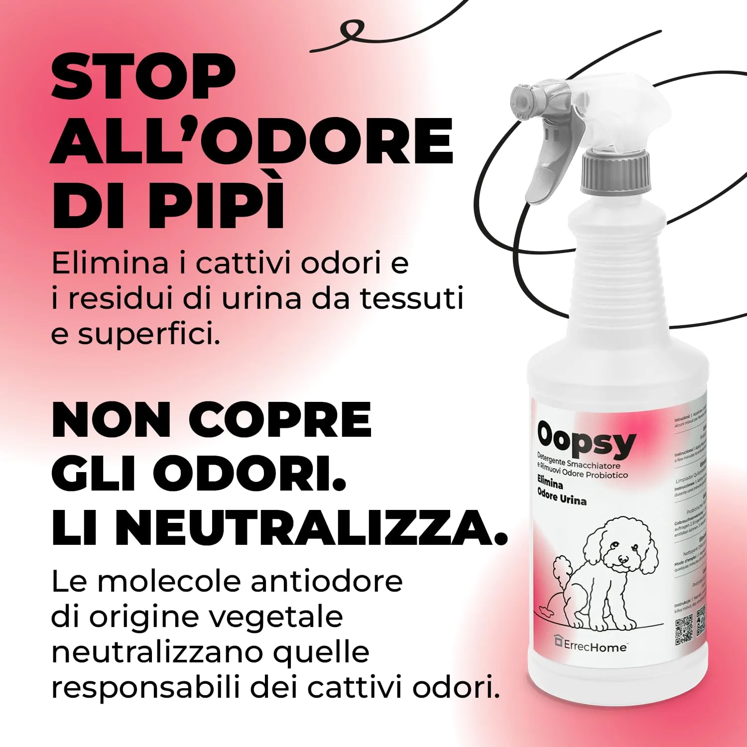 ERRECHOME Oopsy Detergente Urina Cane e Gatto per Tessuti e Superfici 1L - immagine 2