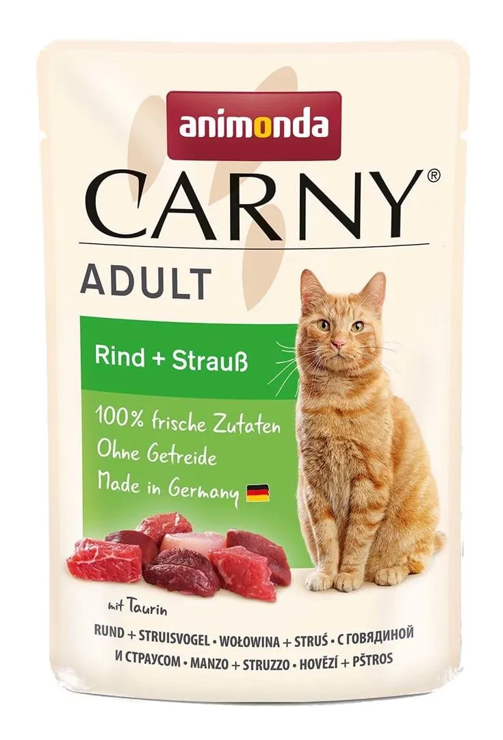 Animonda Carny Adult Cibo Umido per Gatti, Manzo e Struzzo, 12 x 85 g - immagine 1
