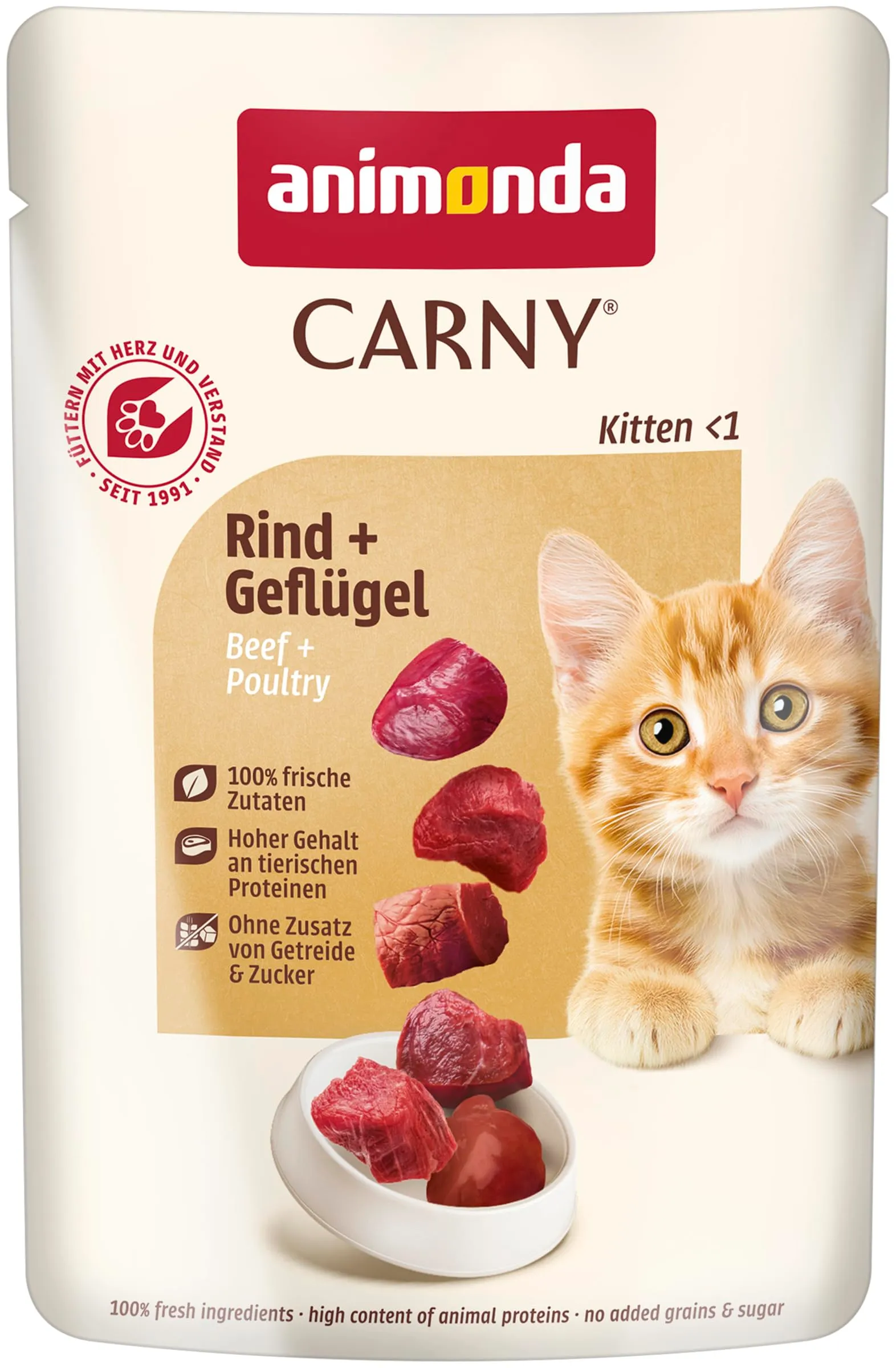 Animonda Carny Kitten Cibo Umido per Gatti, Manzo e Pollame, 12 x 85 g - immagine 1