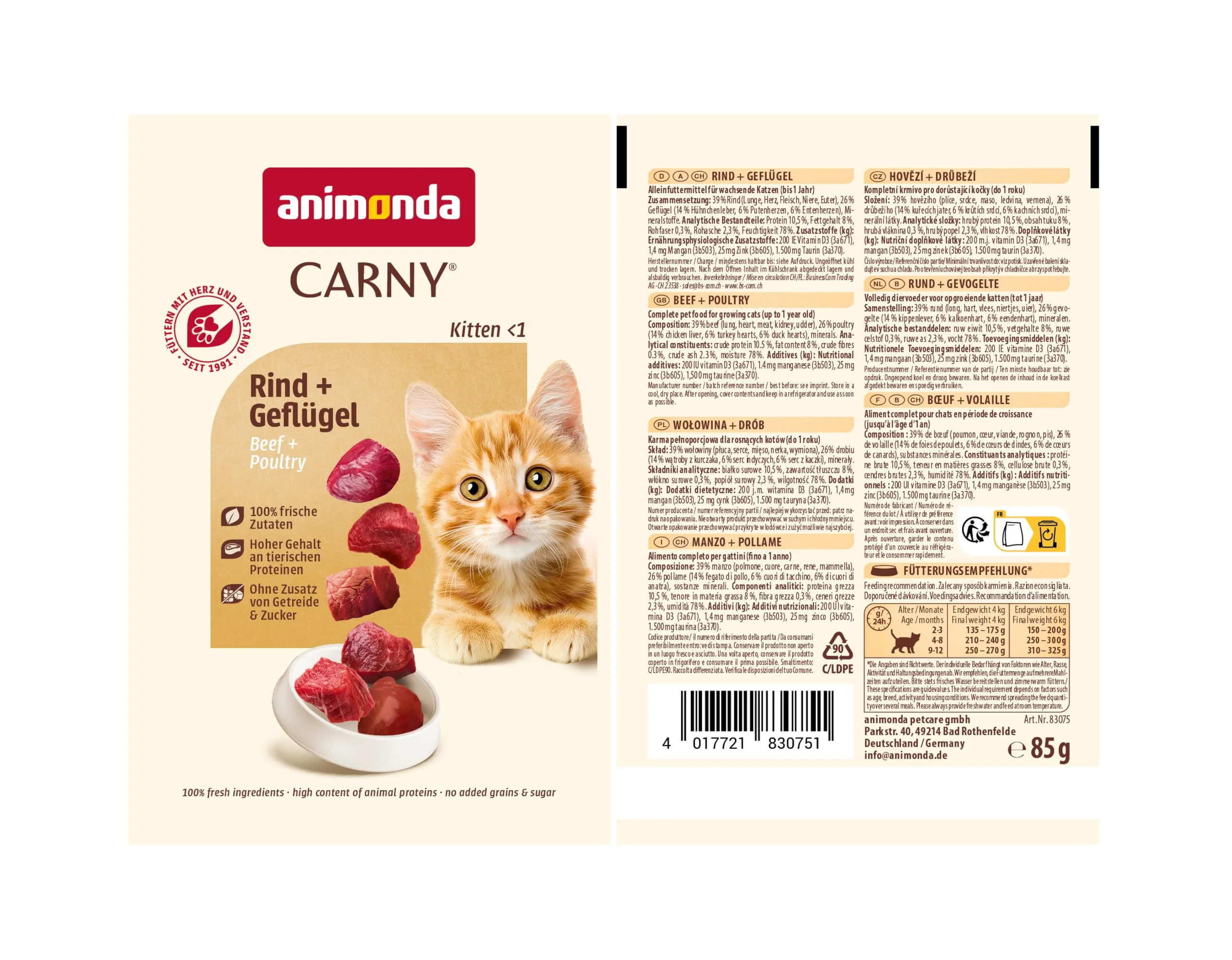 Animonda Carny Kitten Cibo Umido per Gatti, Manzo e Pollame, 12 x 85 g - immagine 4