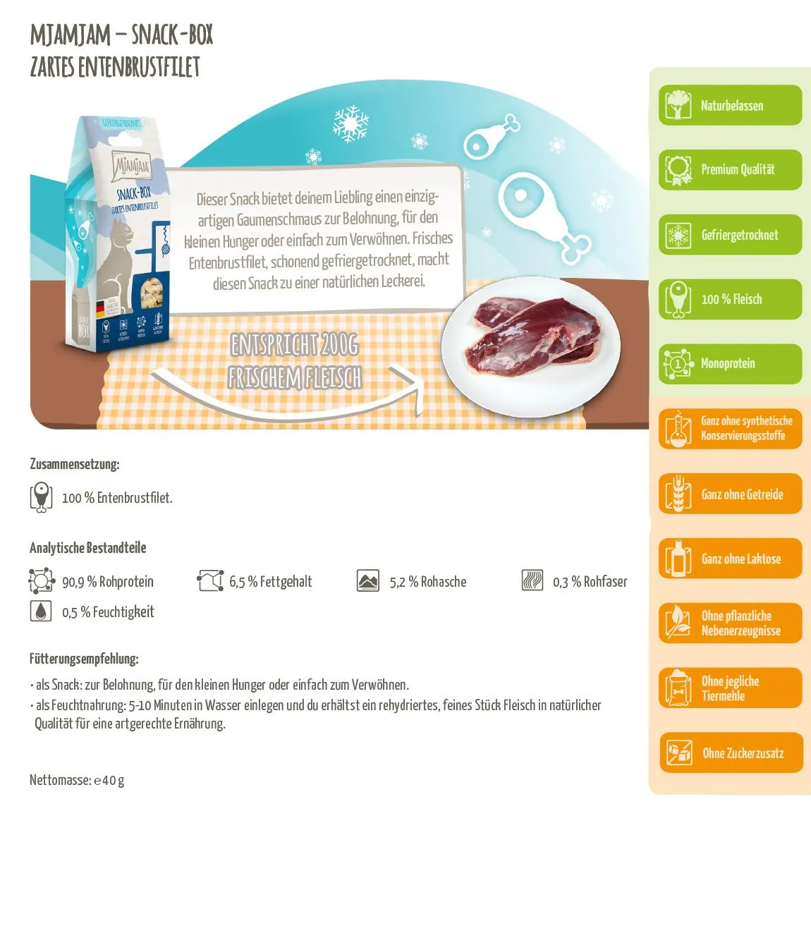 MjAMjAM Snack Premium per Gatti Filetto di Petto d'Anatra 40 g - immagine 2