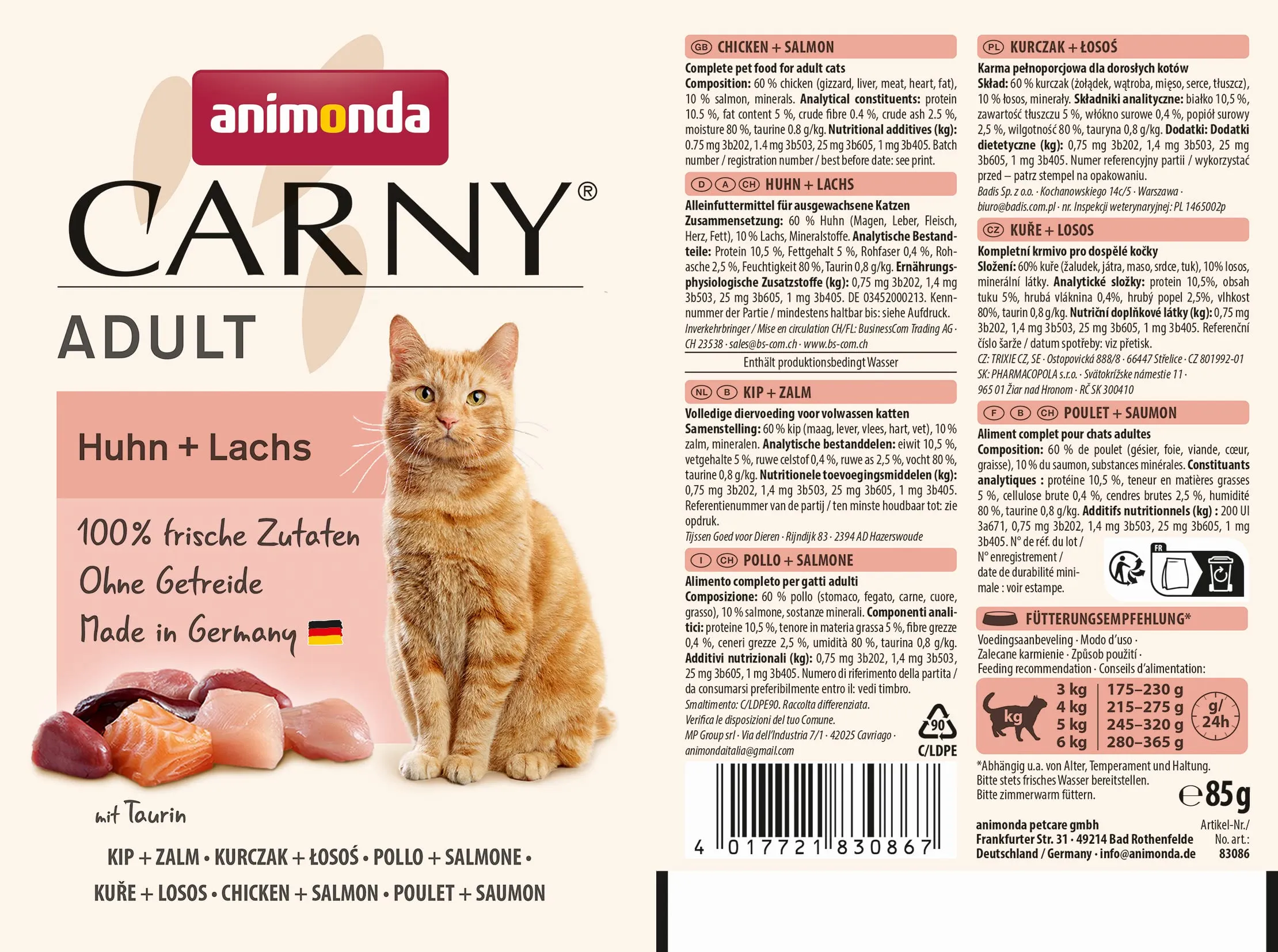 animonda Carny Adult Cibo Umido per Gatti Pollo e Salmone 12 x 85 g - immagine 3