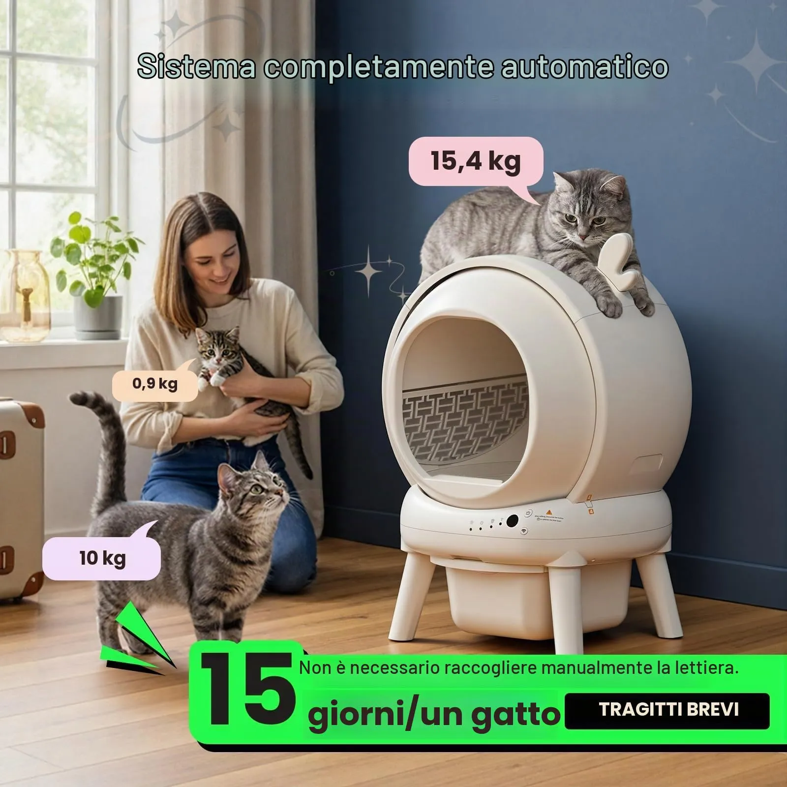 SEERFashion Lettiera Gatto Autopulente XXL con App, Capacità 73 L, Triplo Sensore di Sicurezza - immagine 3
