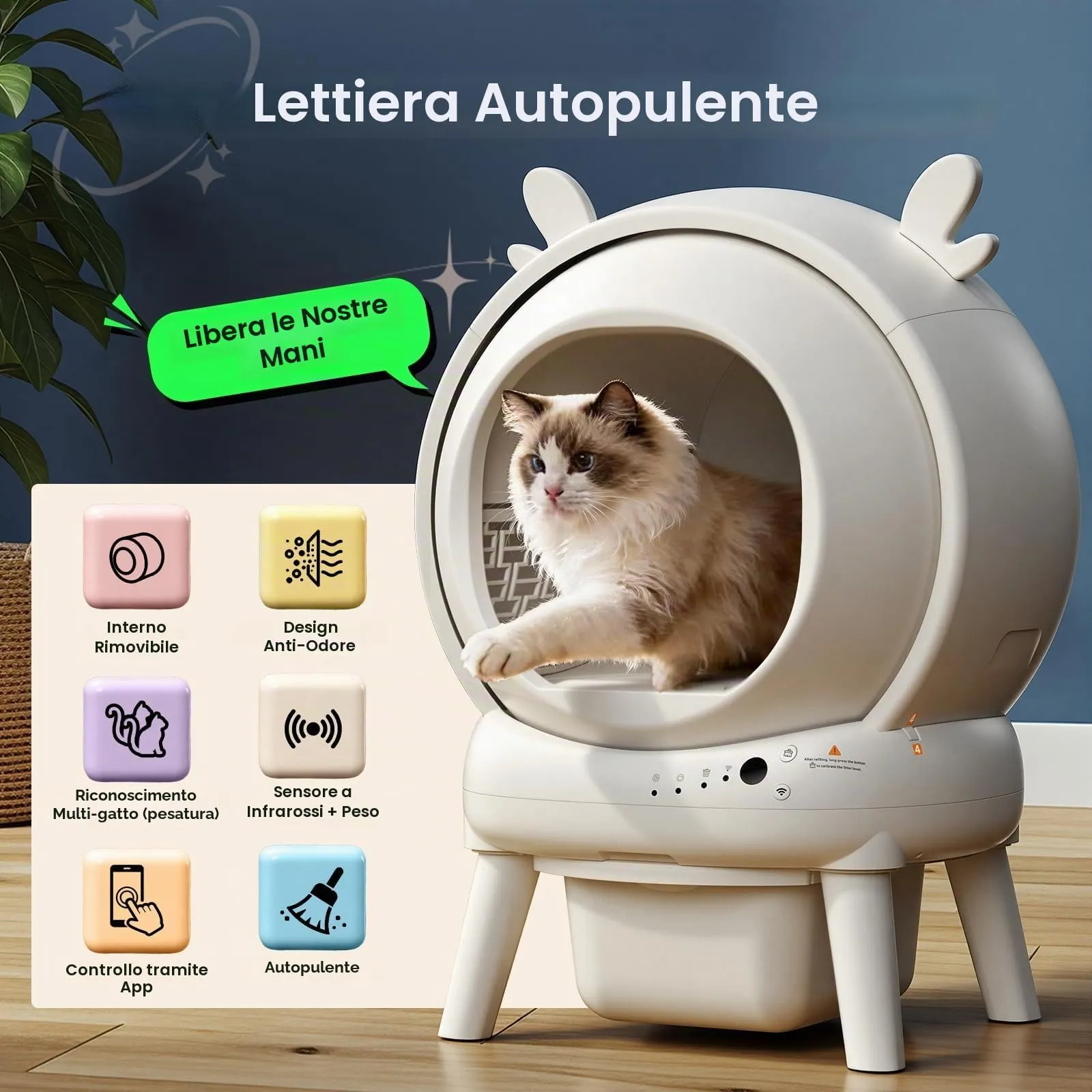 SEERFashion Lettiera Gatto Autopulente XXL con App, Capacità 73 L, Triplo Sensore di Sicurezza - immagine 7