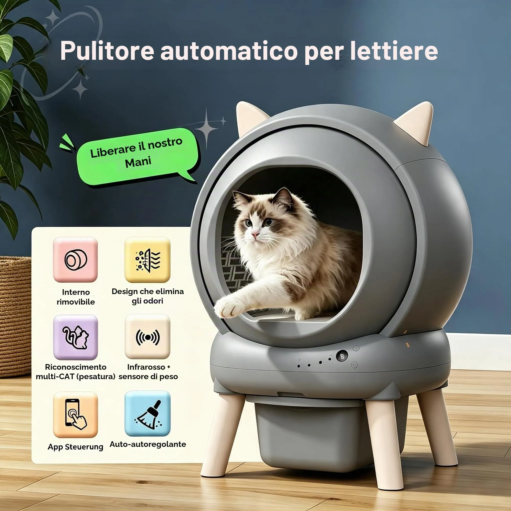 SEERFashion Lettiera Gatto Autopulente con App, Automatica, Capacità 73L, Triplo Sensore di Sicurezza, Modello XXL - immagine 3