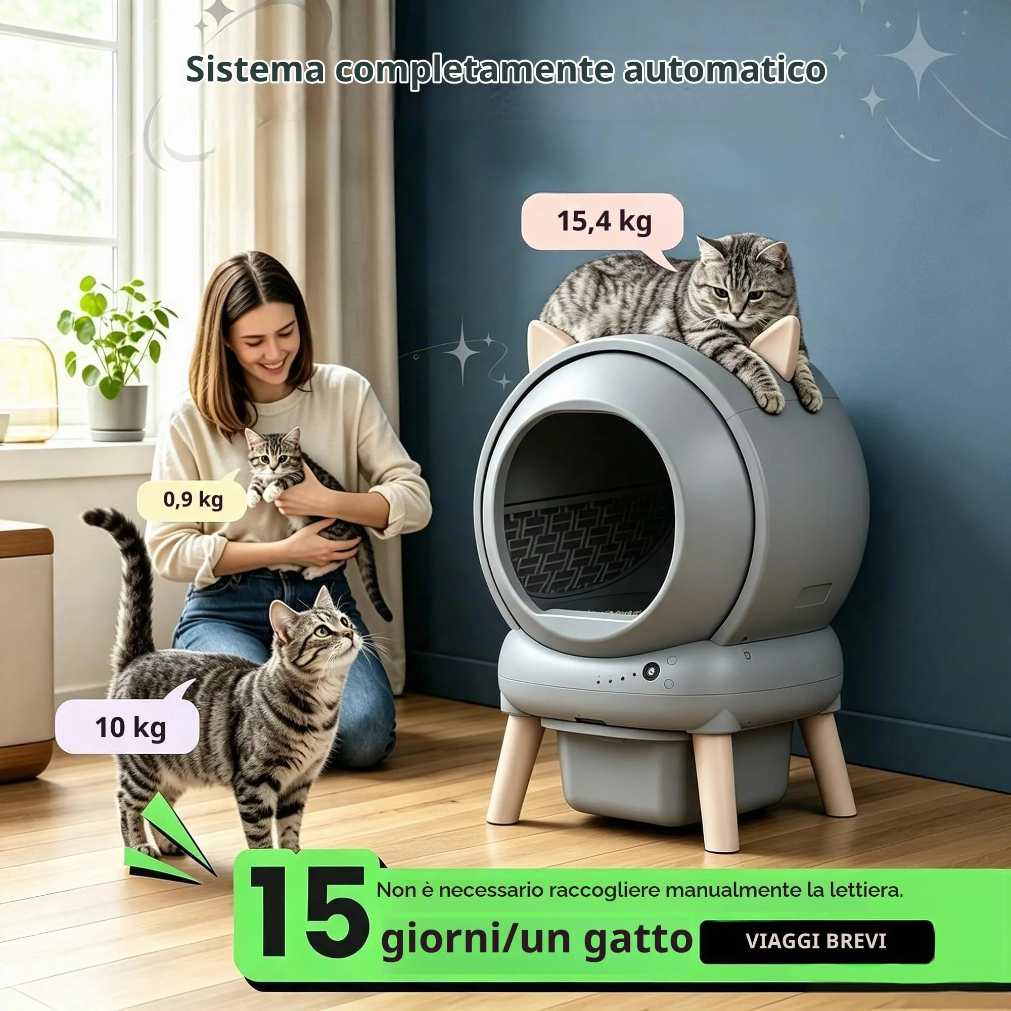 SEERFashion Lettiera Gatto Autopulente con App, Automatica, Capacità 73L, Triplo Sensore di Sicurezza, Modello XXL - immagine 4