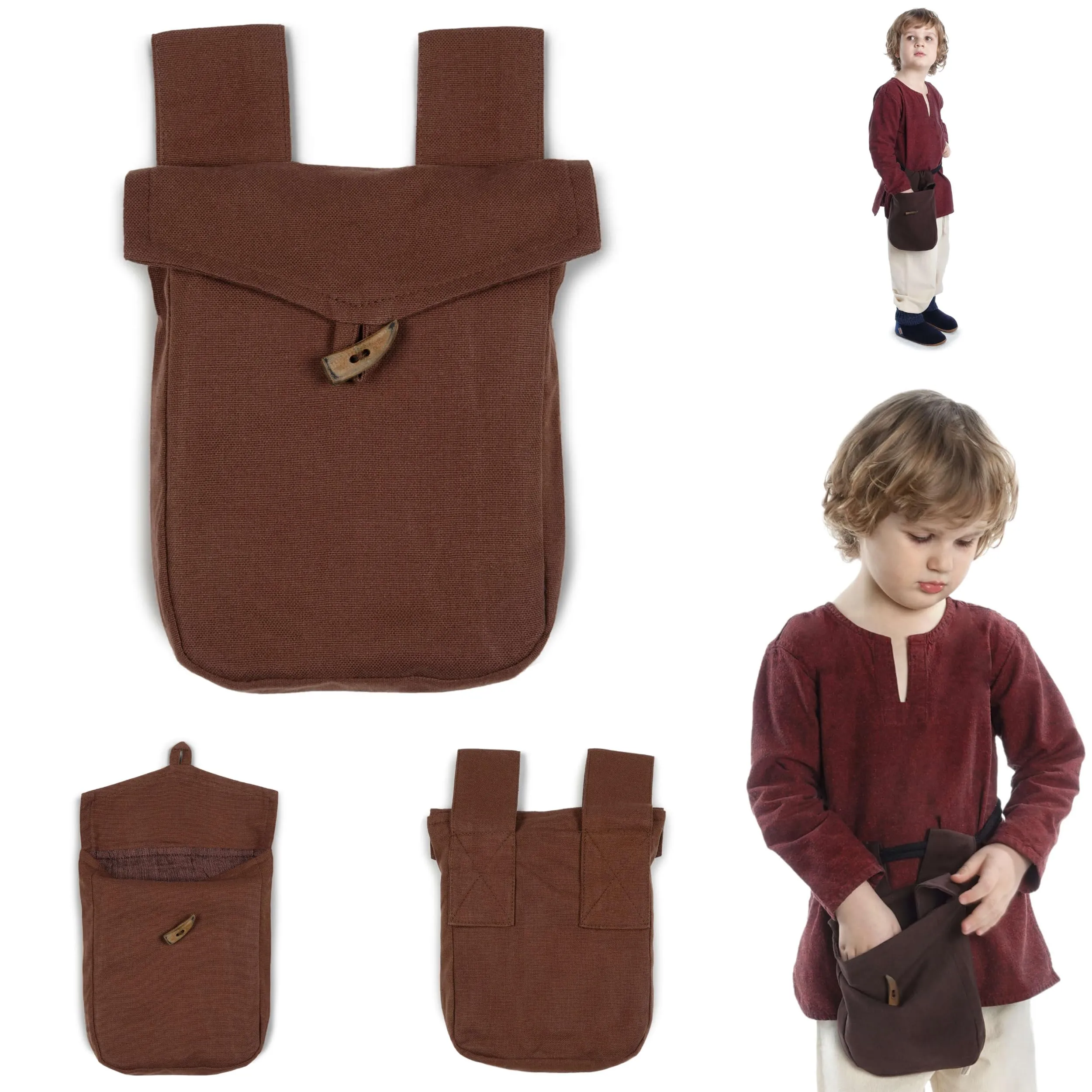 HEMAD Borsa Medievale Widia in Cotone - Marrone, Taglia Unica - immagine 2