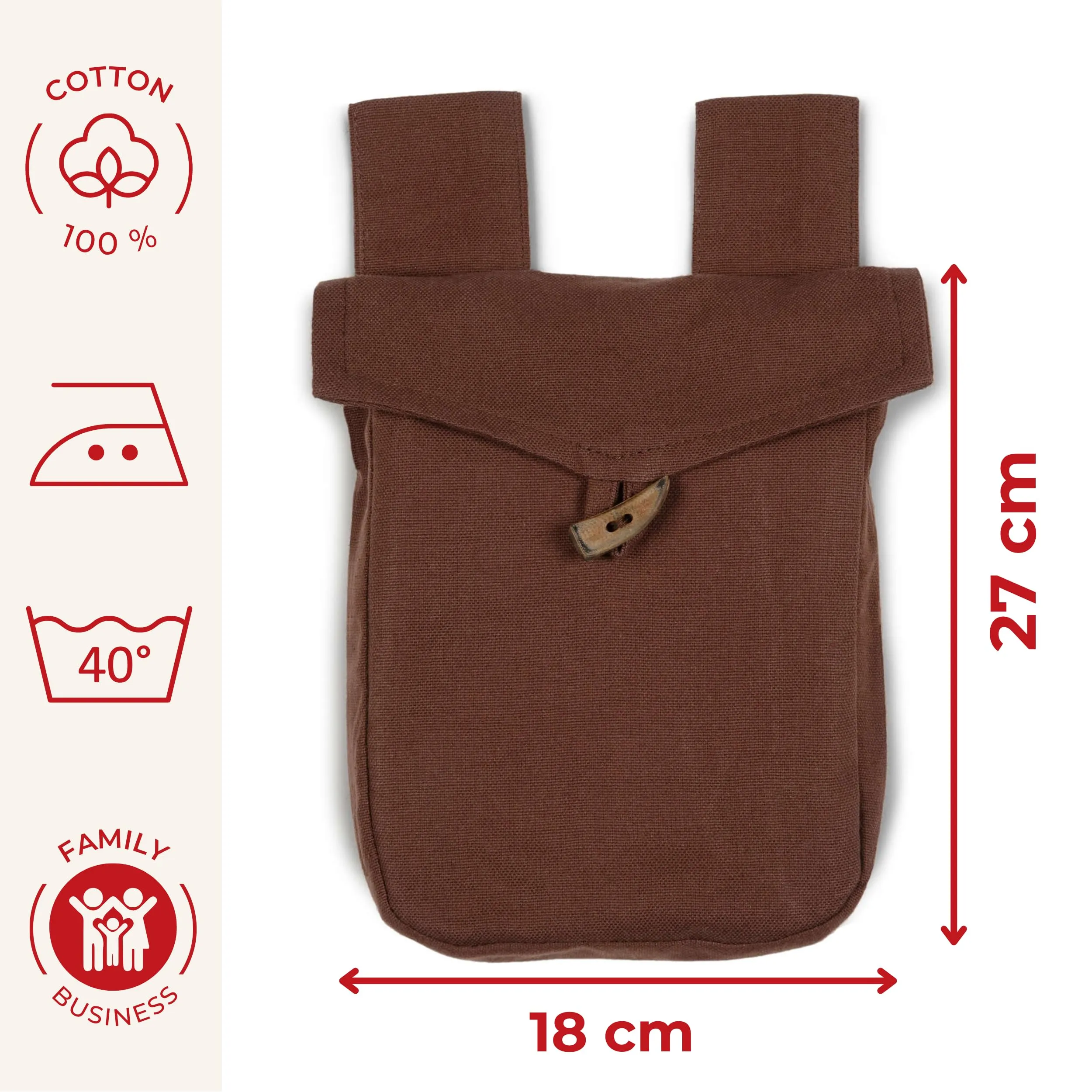 HEMAD Borsa Medievale Widia in Cotone - Marrone, Taglia Unica - immagine 3