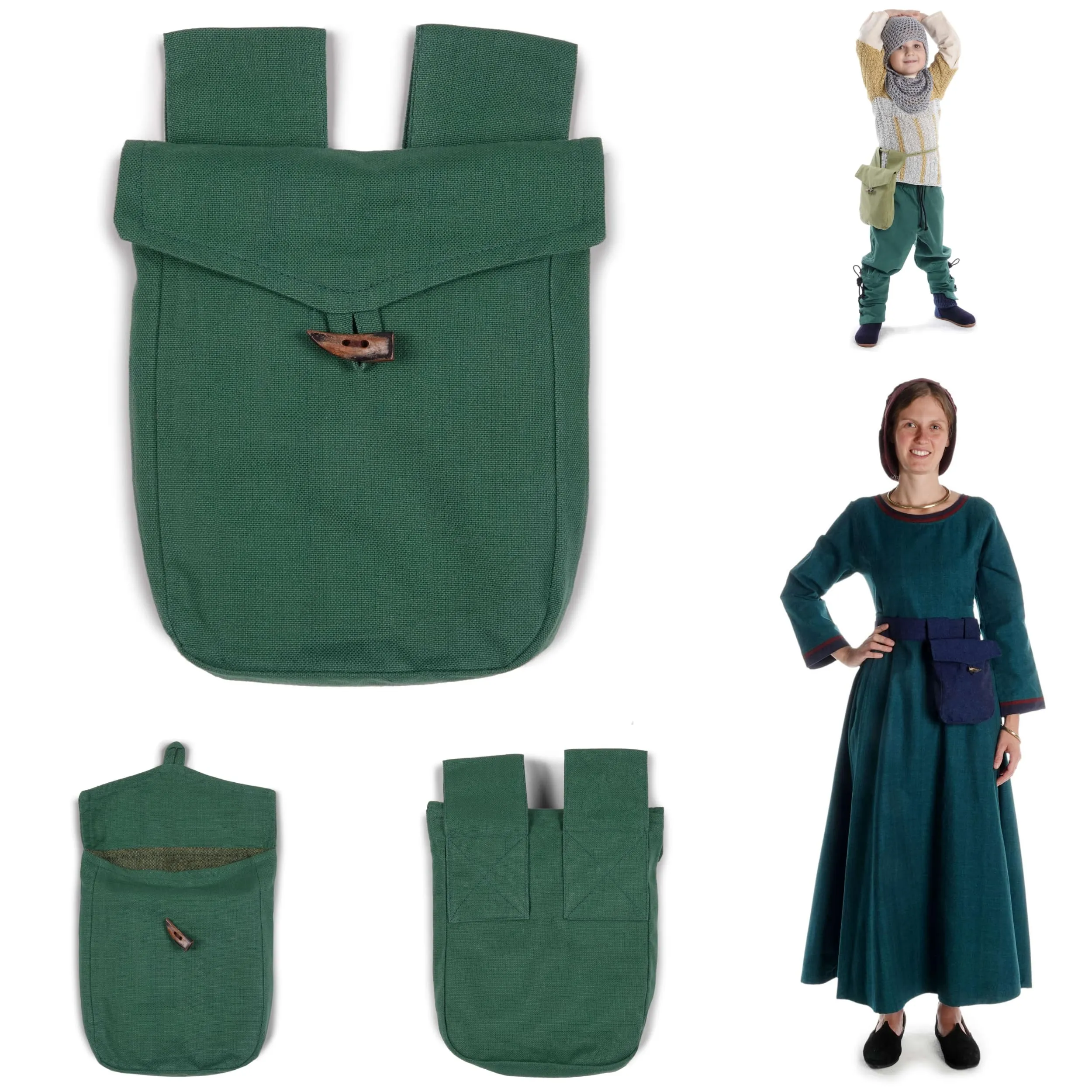 HEMAD Borsa medievale in cotone modello Widia, verde, Taglia unica - immagine 2