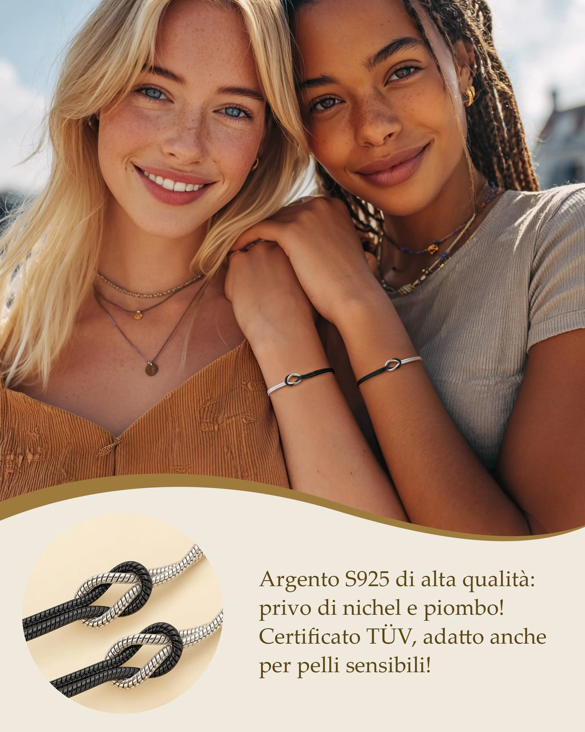 J.Fée Set 2 Bracciali Amicizia Nodo in Argento 925, Argento Nero - immagine 4