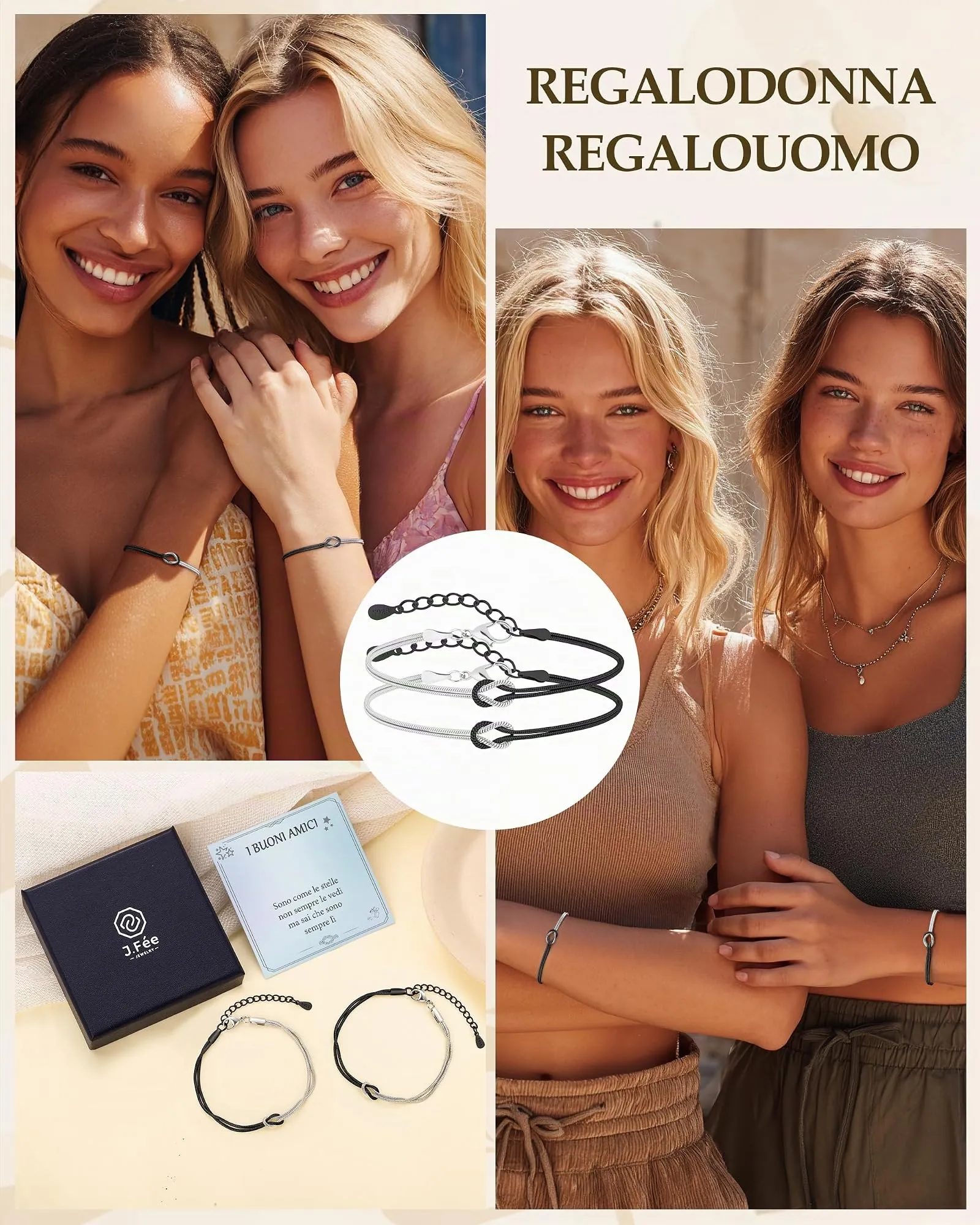 J.Fée Set 2 Bracciali Amicizia Nodo in Argento 925, Argento Nero - immagine 6
