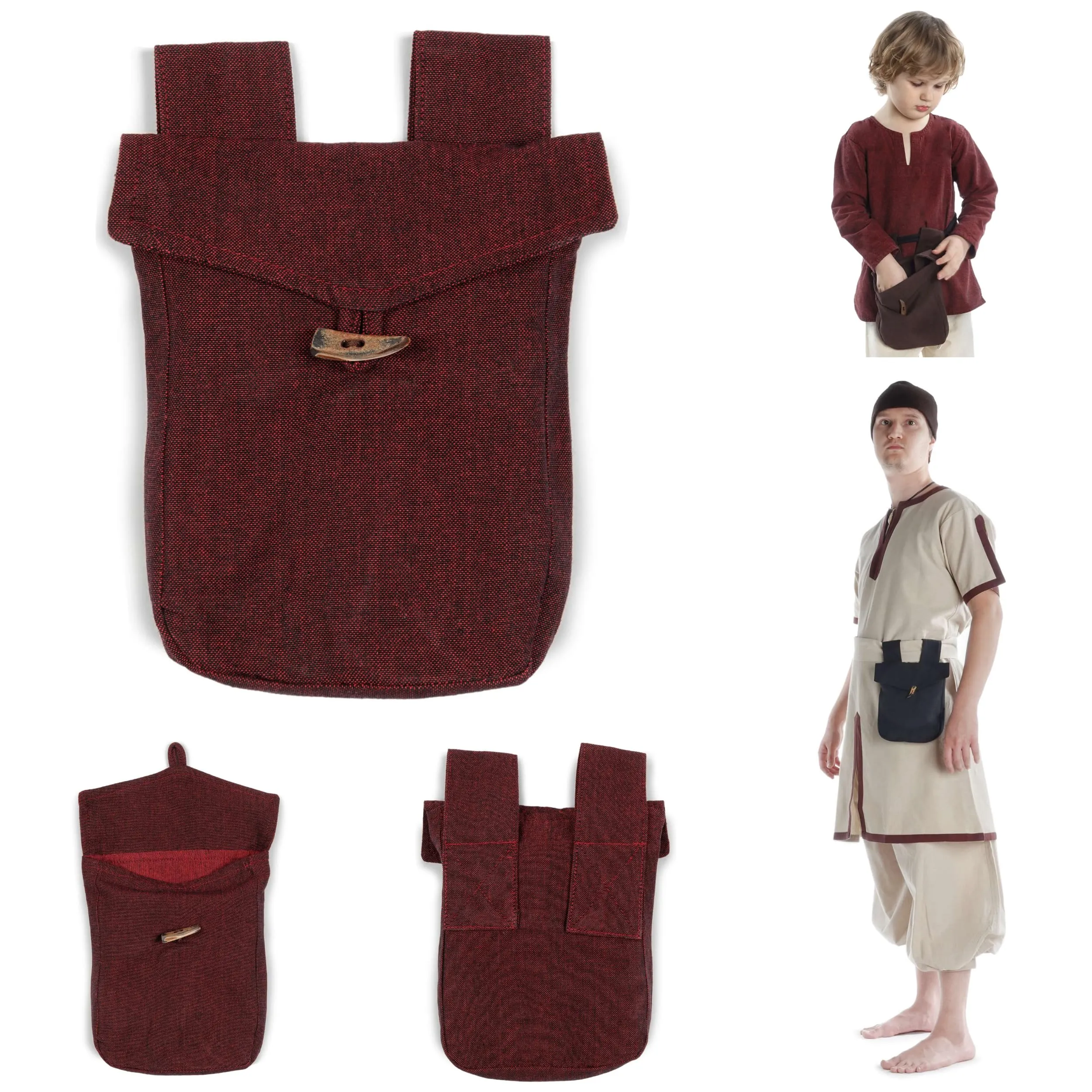 HEMAD Borsa medievale Widia in cotone, rosso scuro, taglia unica - immagine 2
