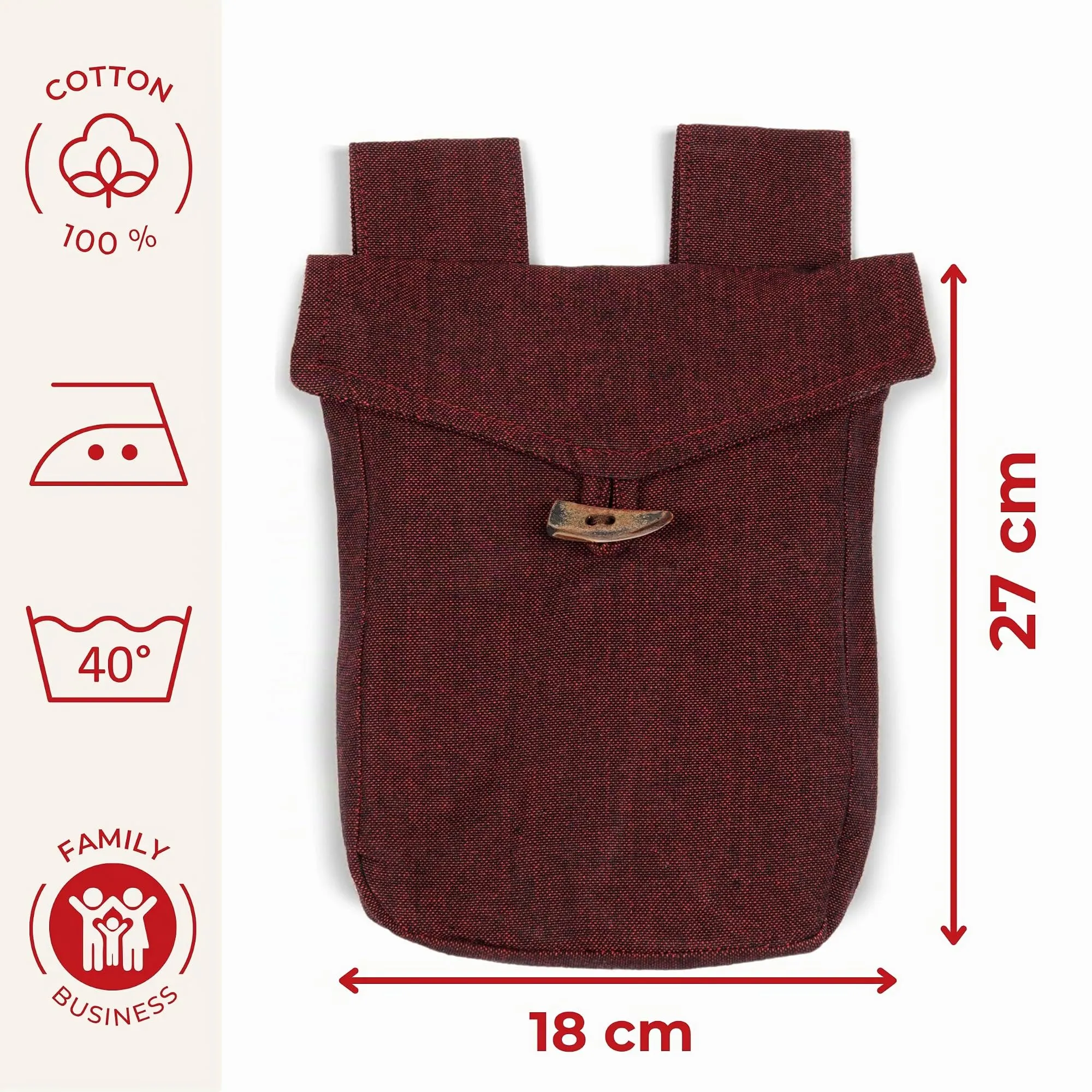 HEMAD Borsa medievale Widia in cotone, rosso scuro, taglia unica - immagine 3