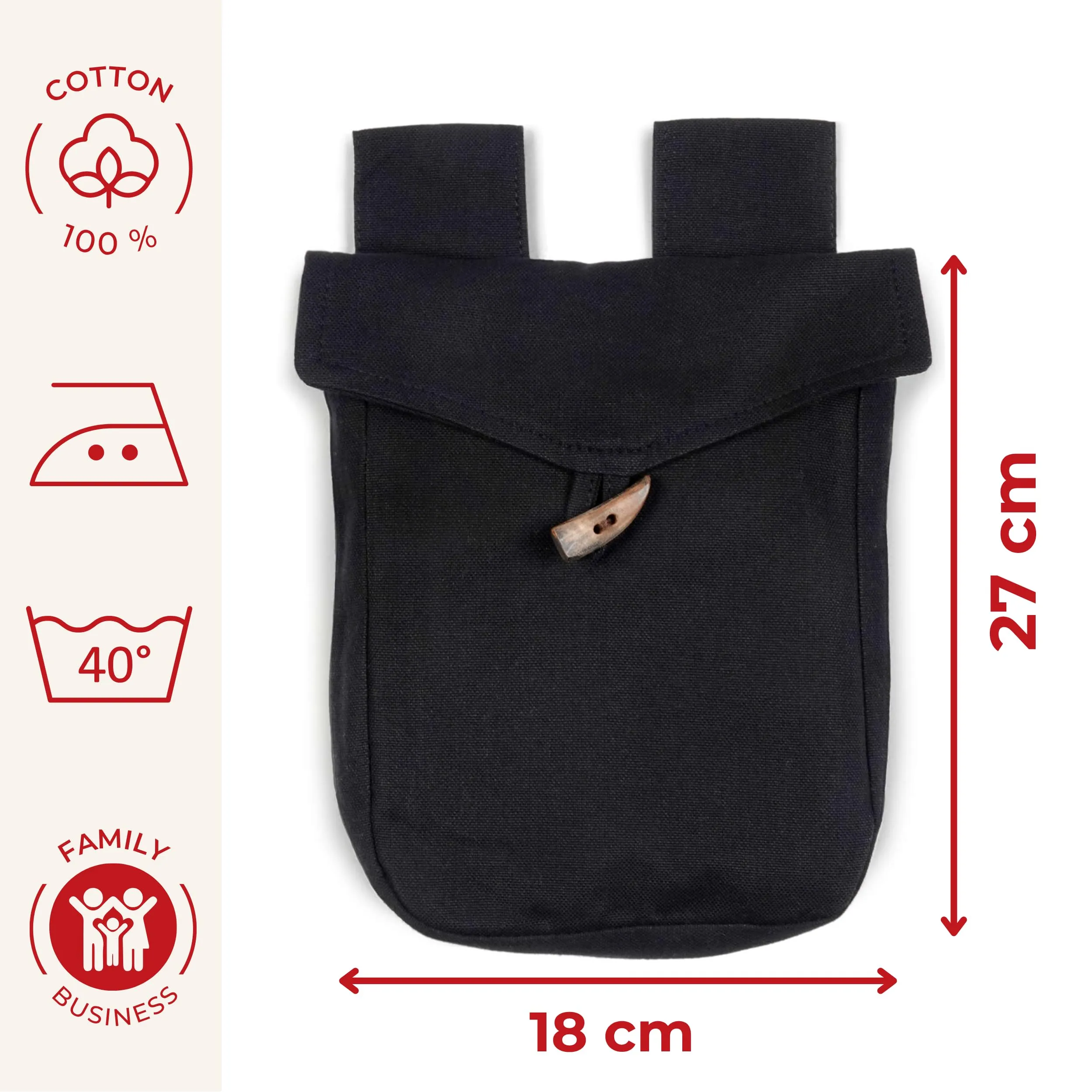 HEMAD Borsa medievale Widia, cotone, Nero, Taglia unica - immagine 3