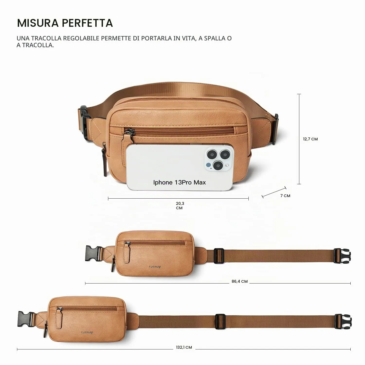 LATMAP Marsupio Donna in Pelle PU, Borsa a Tracolla e Borsa a Vita Piccola - immagine 3