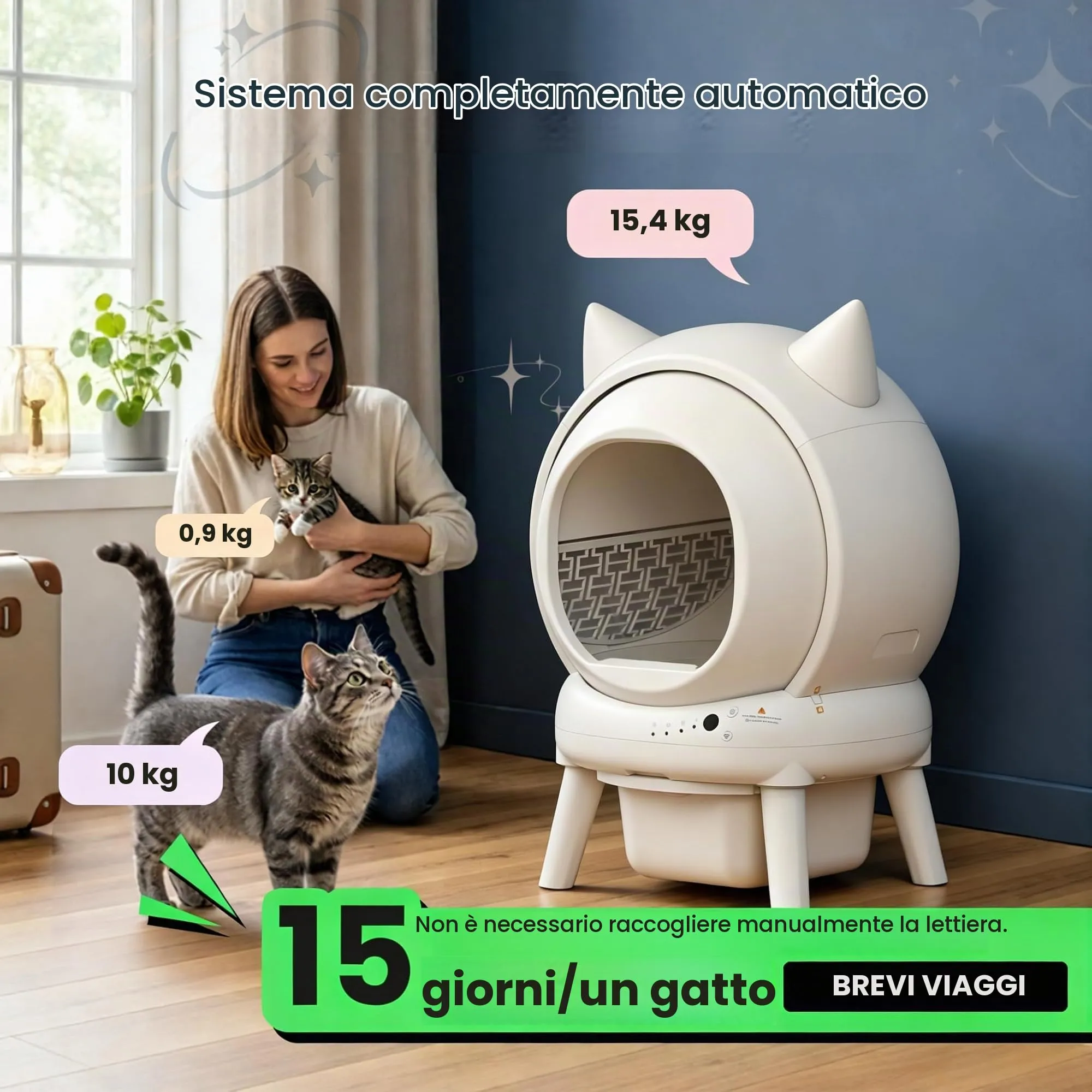 SEERFashion Lettiera Gatto Autopulente XXL con App, Capacità 73l, Triplo Sensore di Sicurezza - immagine 5