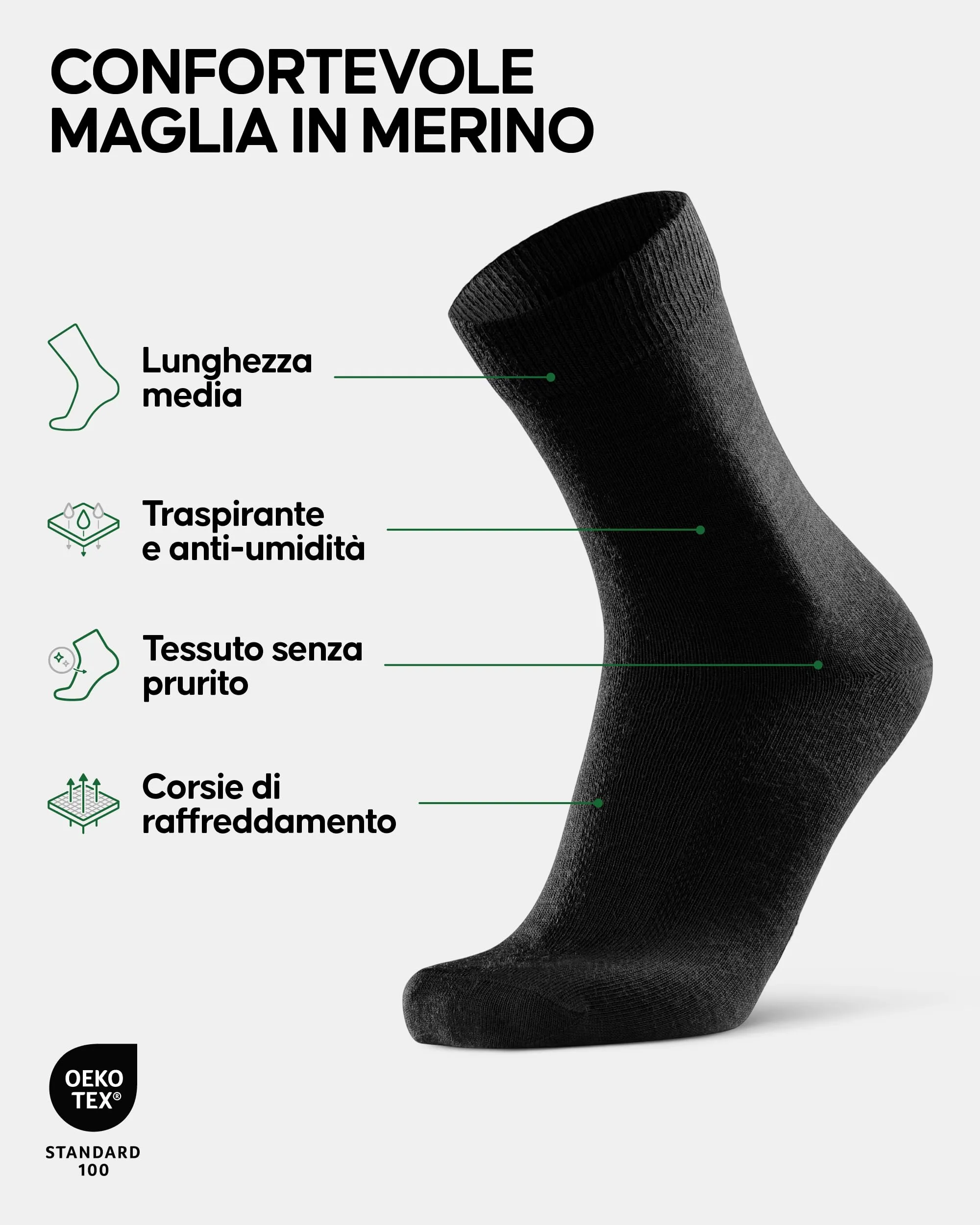 Danish Endurance Calzini in Lana Merino, Nero, 39-42 - immagine 2