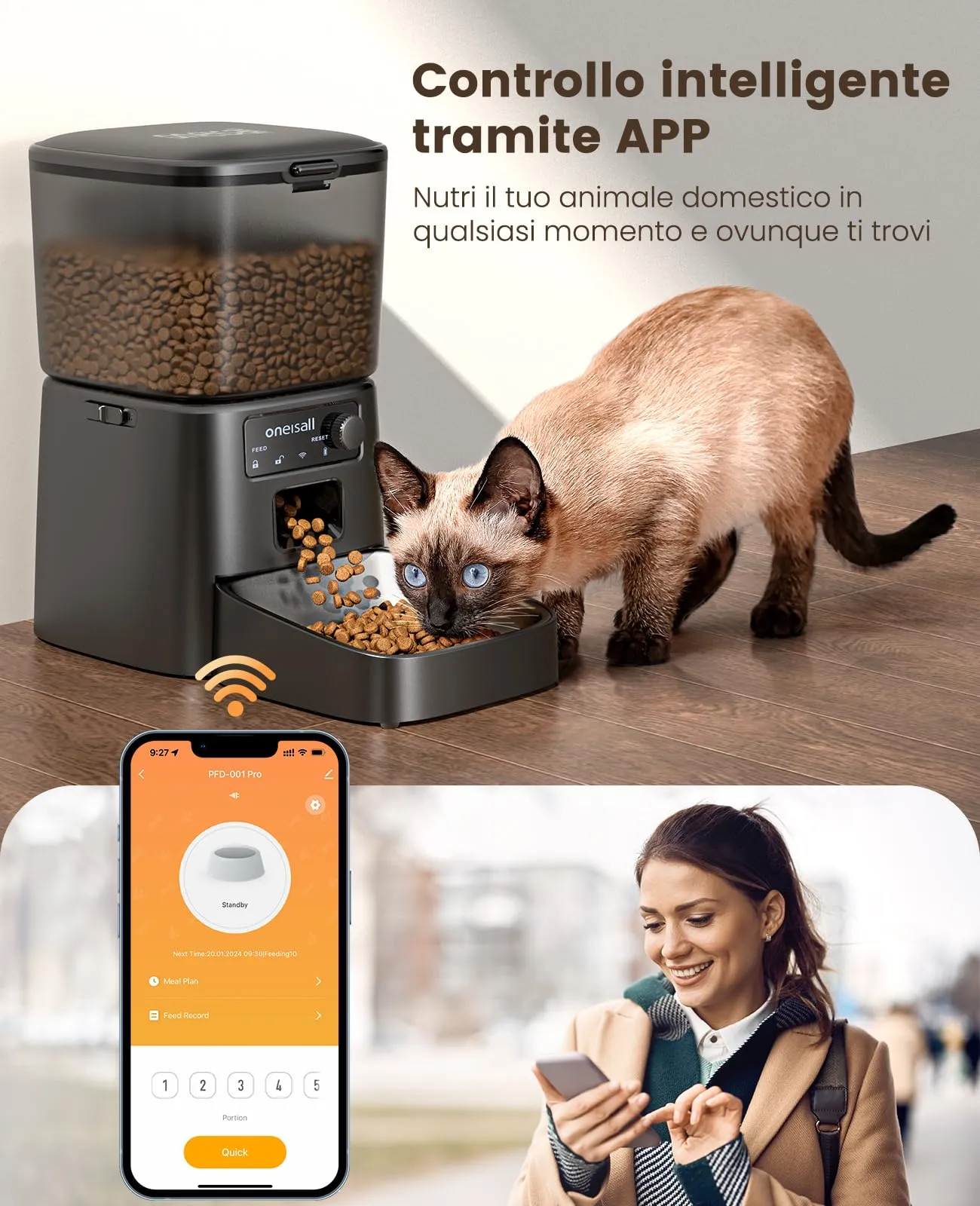 oneisall Alimentatore Automatico per Gatti 3.5L con Controllo APP - immagine 2