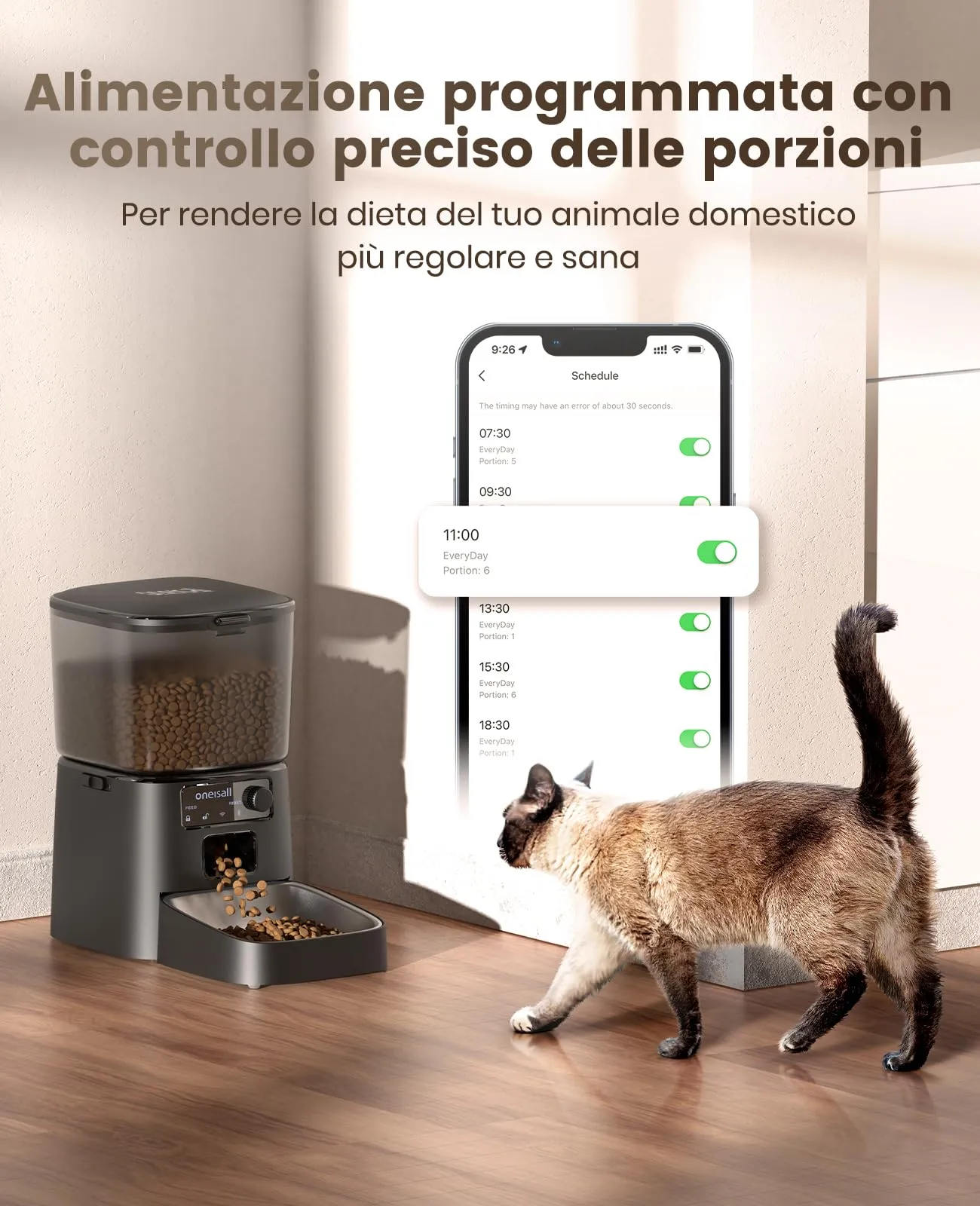 oneisall Alimentatore Automatico per Gatti 3.5L con Controllo APP - immagine 3